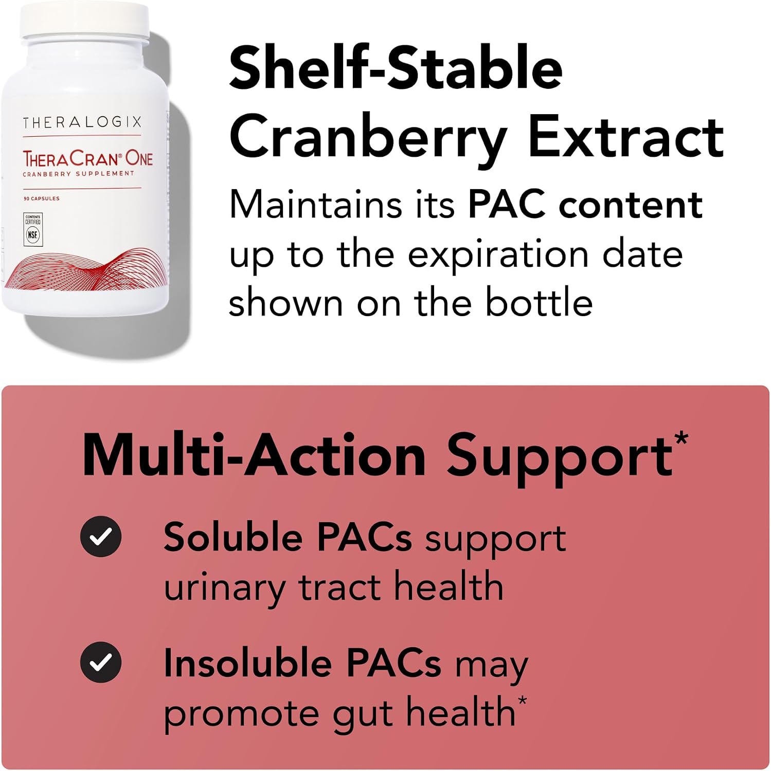Theralogix TheraCran One Cranberry Capsules - 90-Day Supply - Supplement for Men & Women - to Support Urinary Tract Health* - 36mg Soluble PACs per