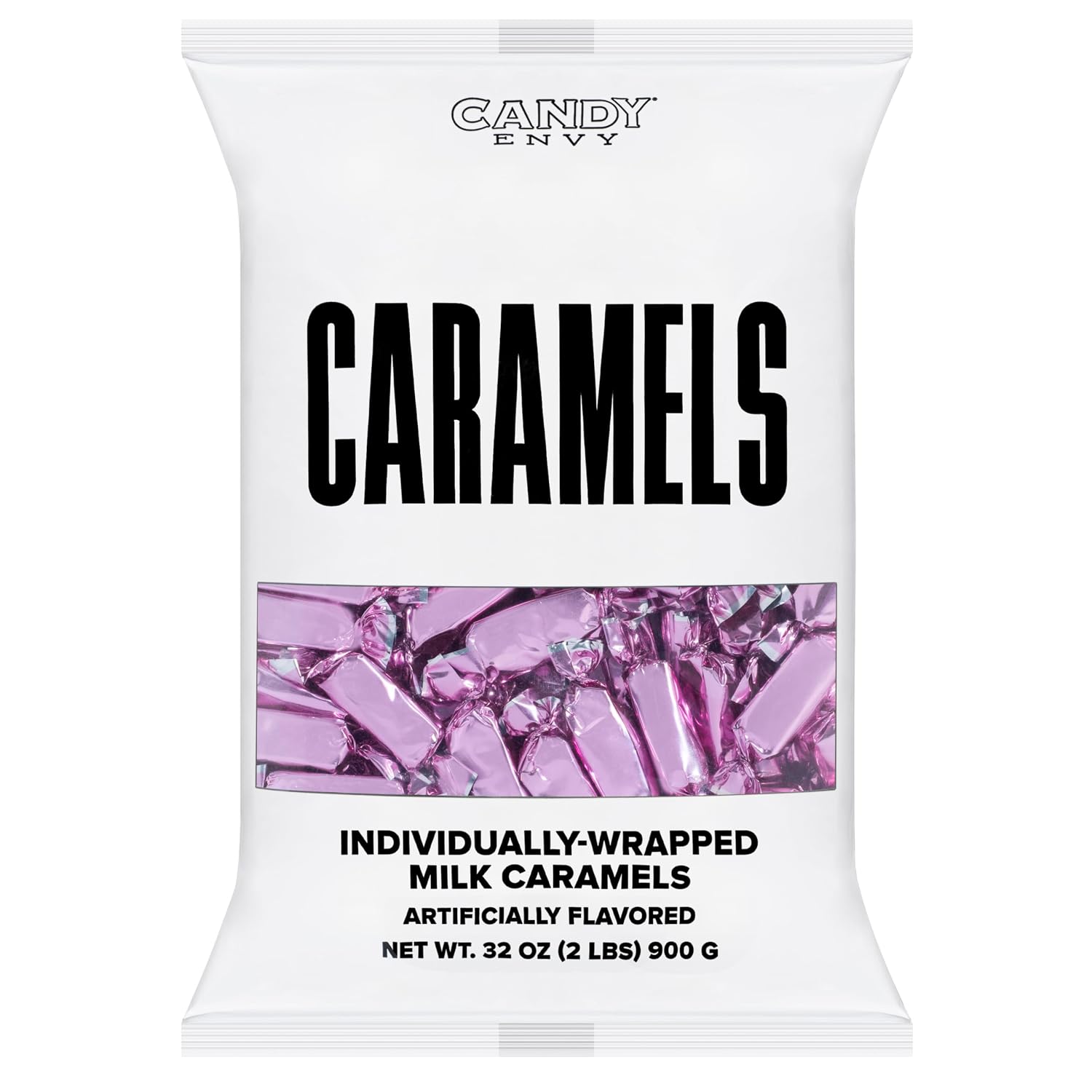 Candy Envy - Individually Wrapped Caramels - Light Pink Wrapper - 2 Pound Bulk Light Pink Valentine Candy