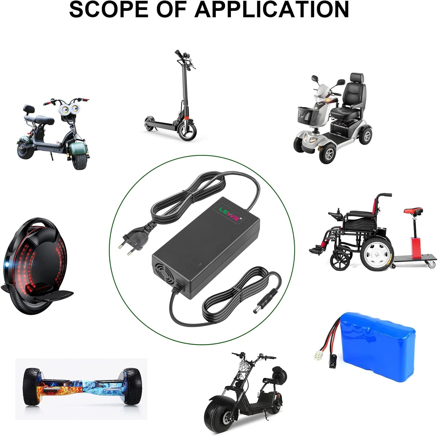 36V 1.8A Female 3-Pin XLR Lead Acid Battery Charger with 3-Prong Inline Power Supply Cord for 36V Boreem Jia, Minimoto, Rad2Go, Electric Scooter, ATV