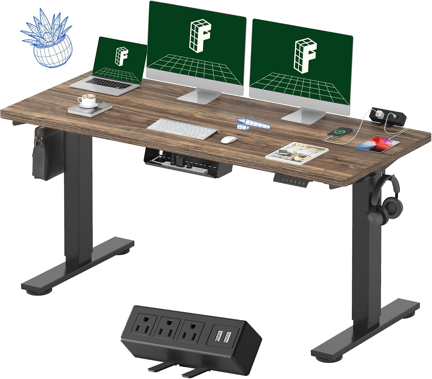 FLEXISPOT EN2 48"x24" Standing Desk with Power Strip Bundle, Black