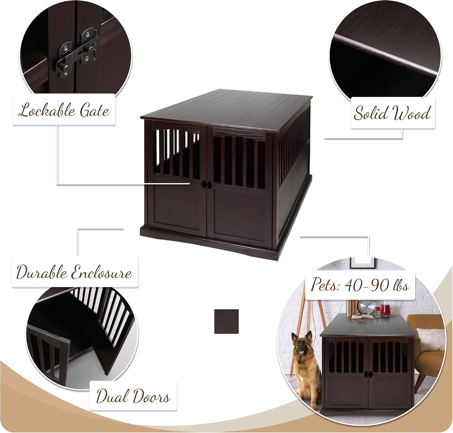 Casual Home Wooden Small Pet Crate, End Table, Espresso,19.5"W x 22.5"D x 22.5"H
