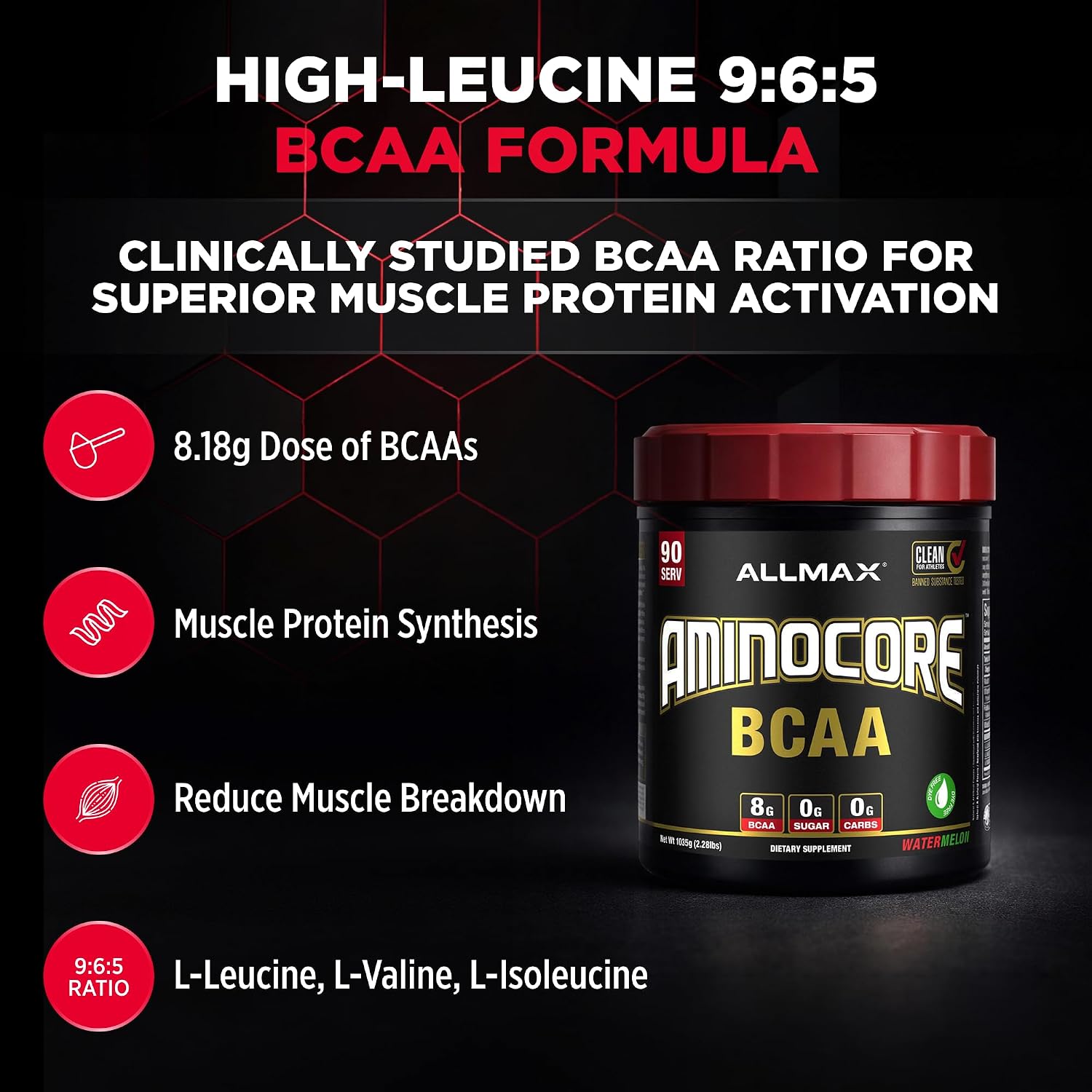 ALLMAX AMINOCORE BCAA Powder, Watermelon, 90 Servings, 1035 g