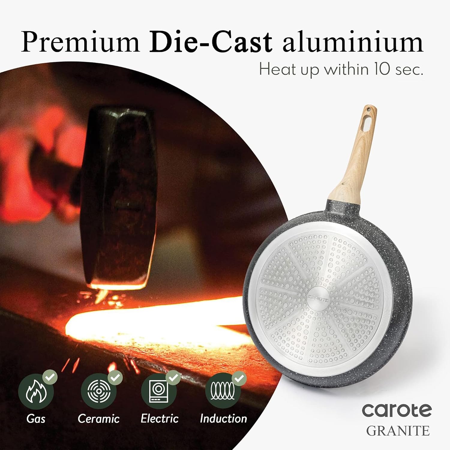 CAROTE Nonstick Frying Pan, 8 Inch Classic Granite Skillet | Kitchen Healthy Non Toxic Stone Cookware,All-Stovetop Compatible, Cool Handle, Easy to Clean, PFOA Free