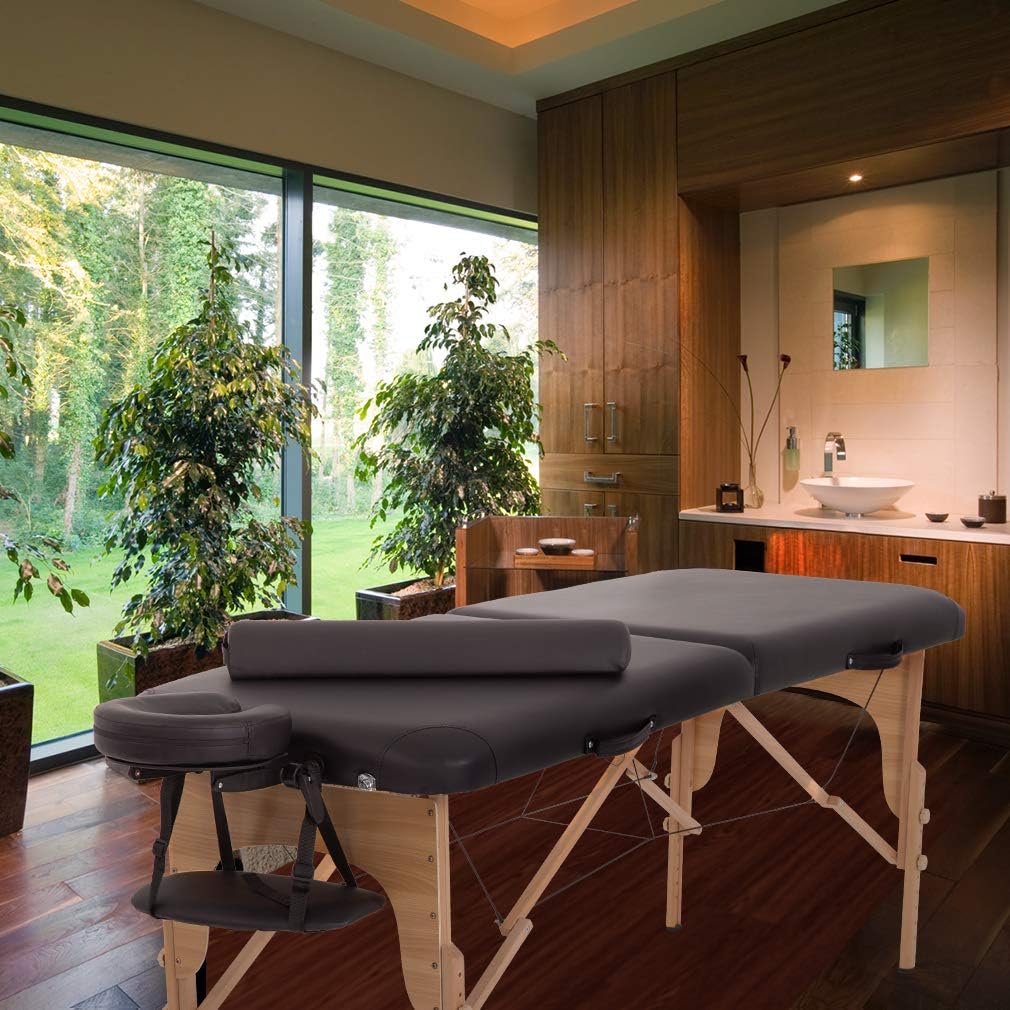 BestMassage | Portable Massage Table | 24" Wide, Black PU Leather | Lightweight, 2-Fold Massage Table with Height Adjustment, 450lbs Capacity, Carry Bag | For Massage, Facial, Tattoo, Home, Spa