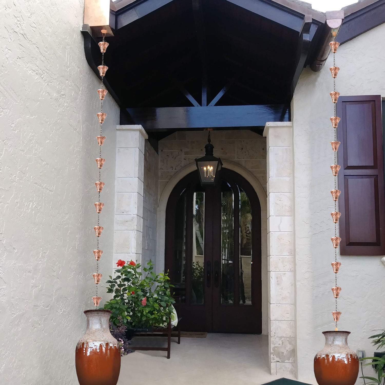 8.5FT Bell Iron Rain Chain for Gutters and Rain Barrel+Adapter, Blue