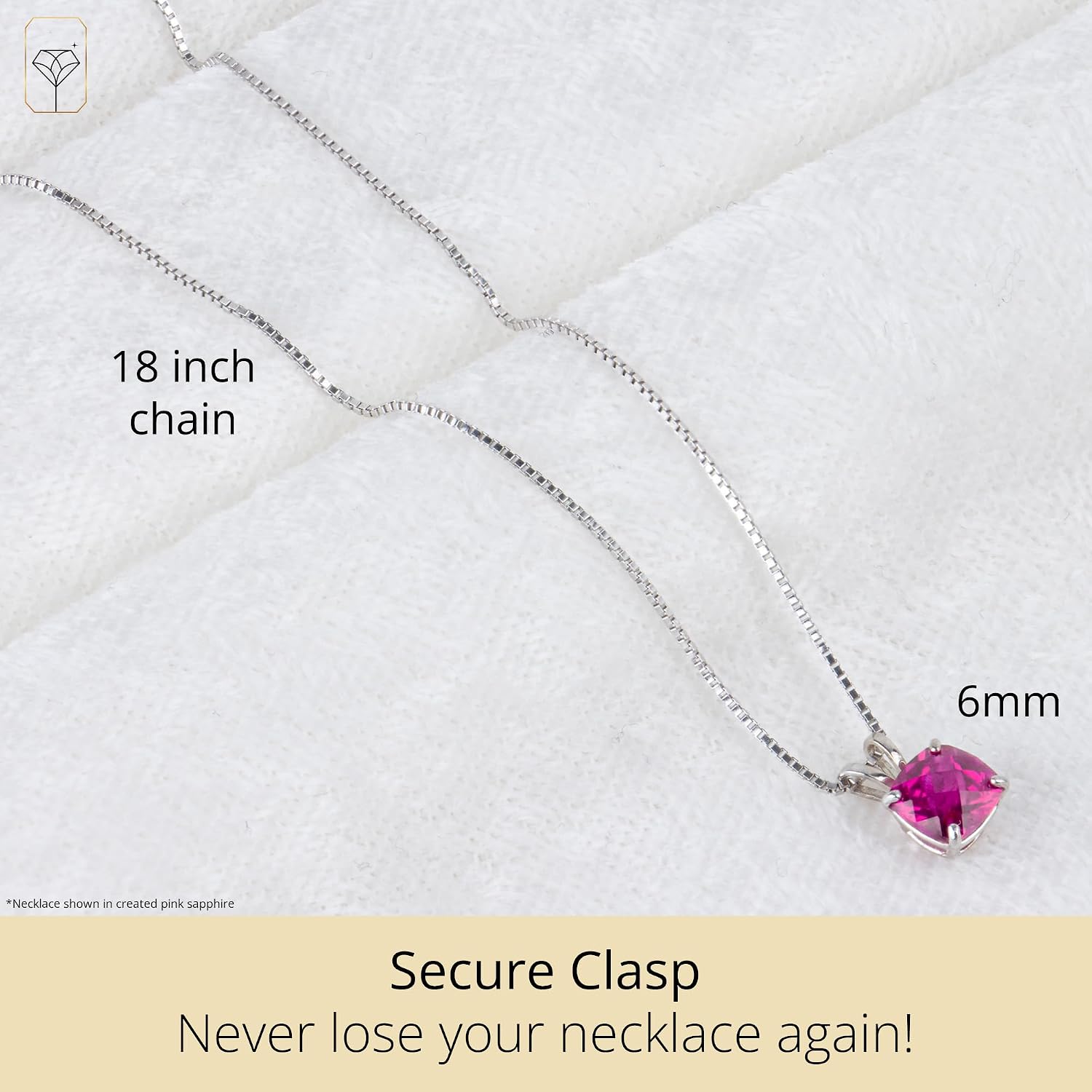 MAX + STONE 925 Sterling Silver Cushion Cut Birthstone Necklace for Women | 6mm Hypoallergenic Solitaire Necklace | Gemstone Pendant Necklaces with 18 inch Box Chain