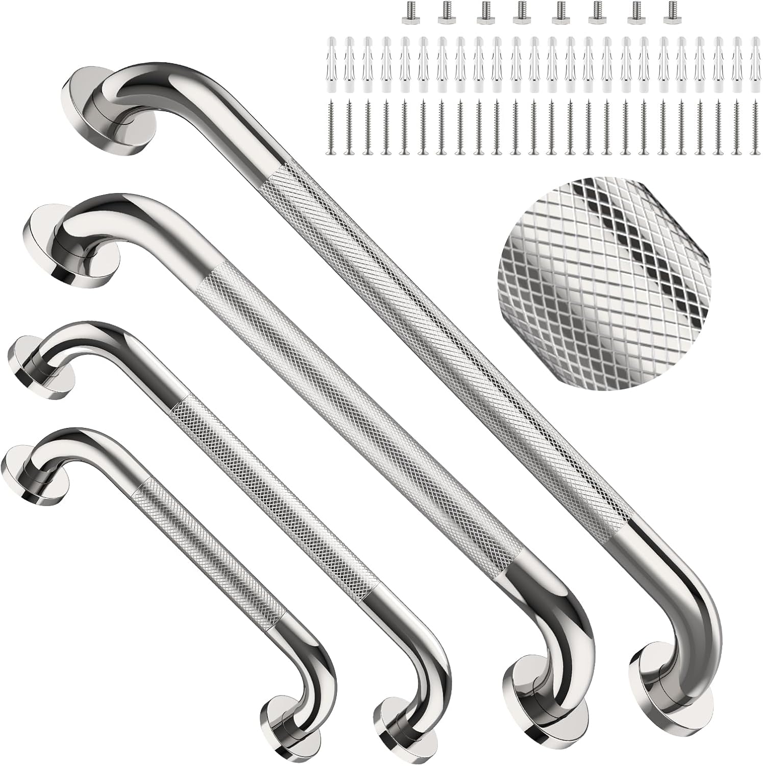 Brushed Nickel Grab Bars 18" 32" 36" 42" Bundle - 1.25" Diameter | 4 Pack Commercial Grab Bar, Anti-Slip Safety Shower Handrail, Toilet Handicap Bar, Stainless Steel Bathroom Handle for Senior