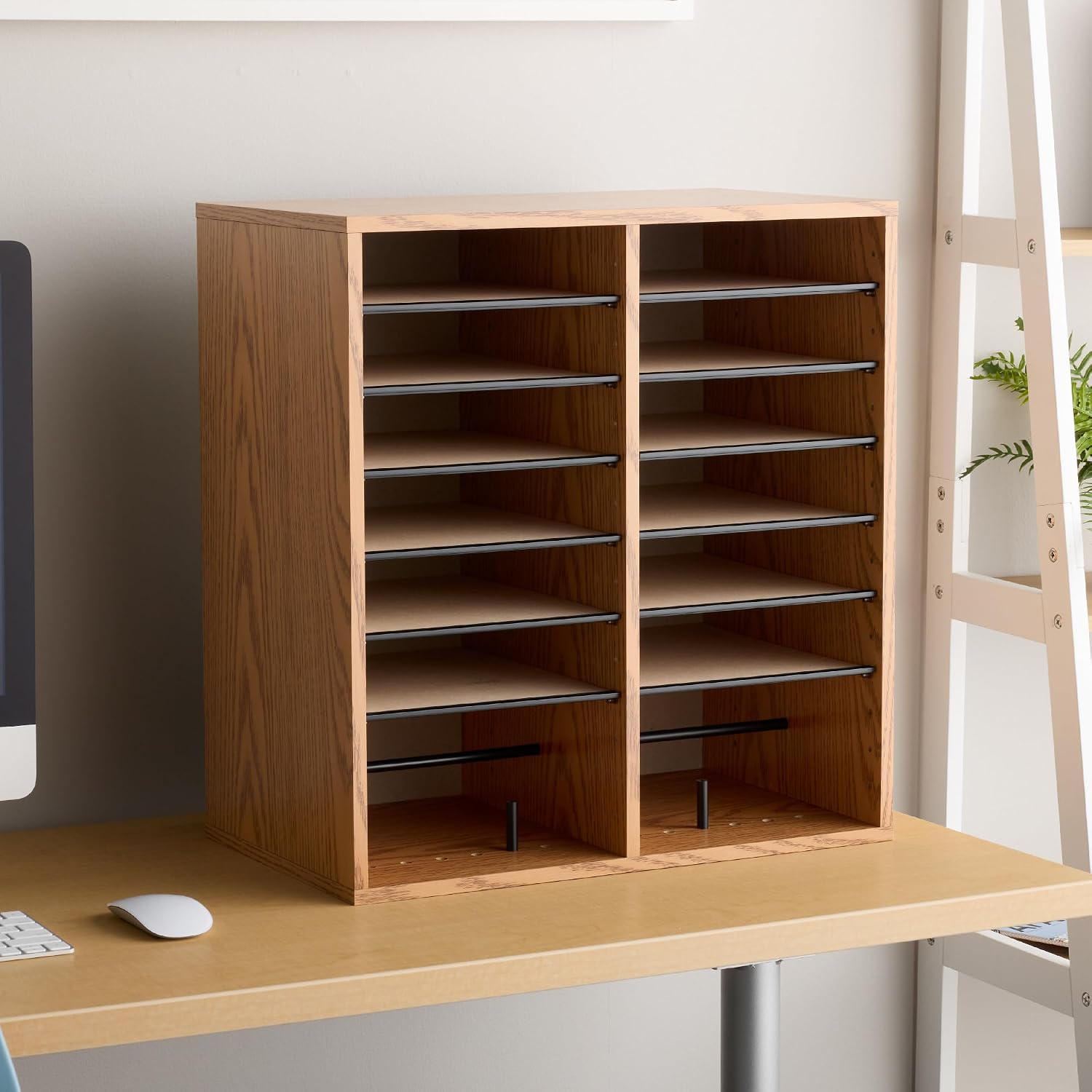 Safco Wood Adjustable Literature Organizer, 16 Compartment with Adjustable Shelves, CDs Storage, and Durable Laminate Finish, for Home Office