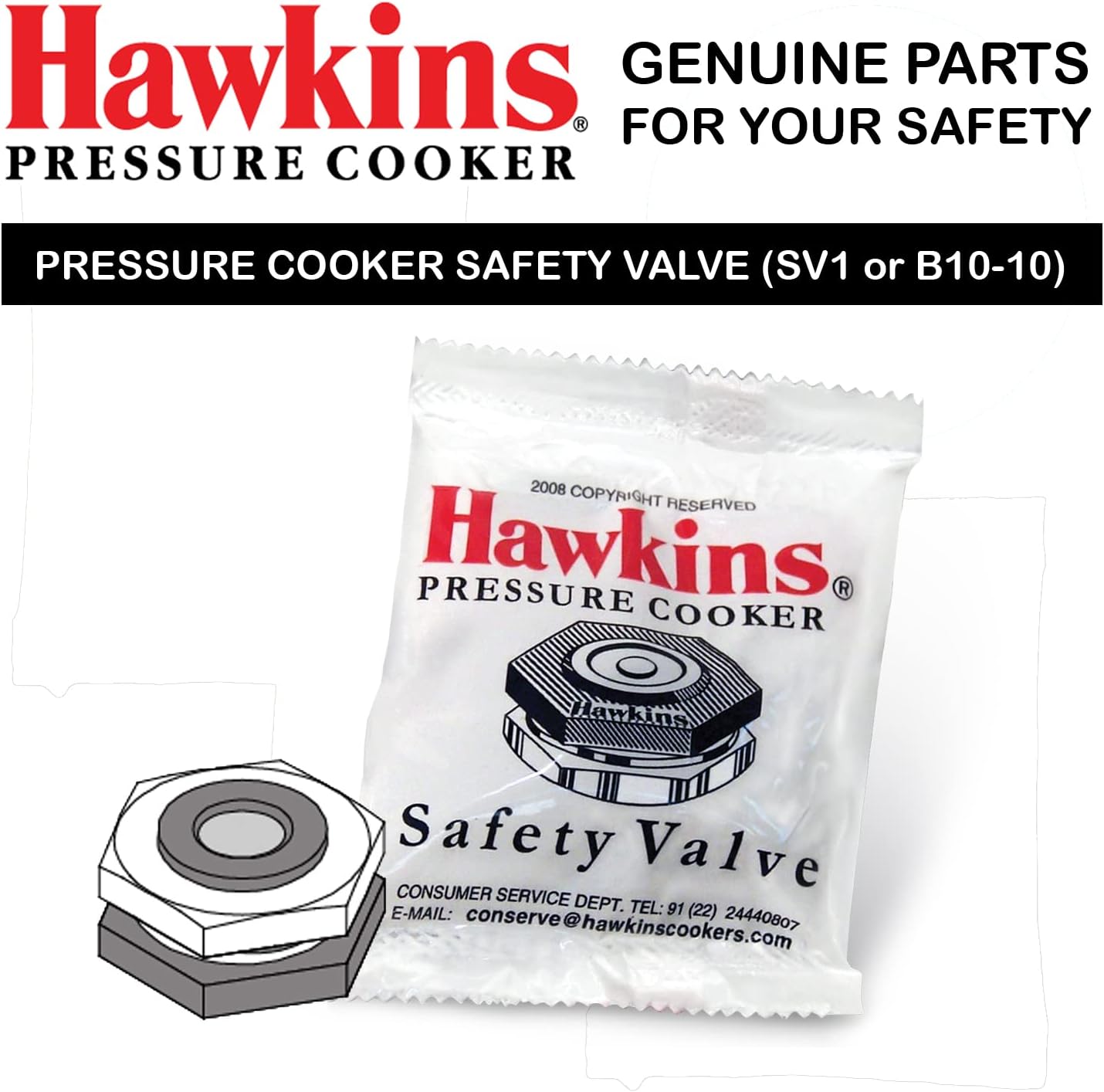 Hawkins Aluminium Safety Valve For All Hawkins Pressure Cookers From 1.5 Litre To 14 Litre, Black, Standard (BP SV), 14 Liter