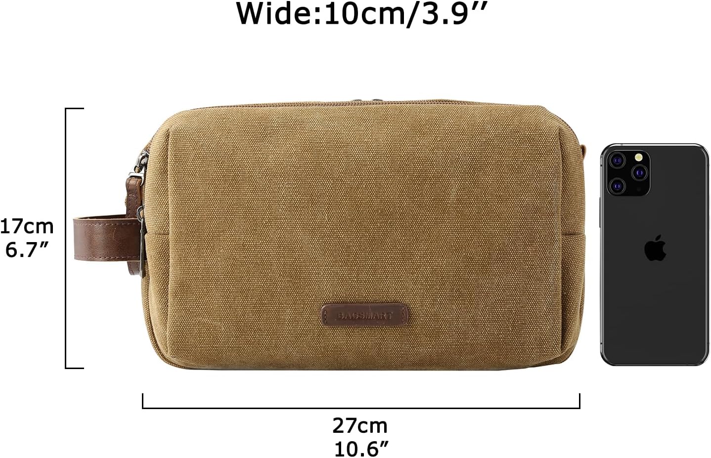 BAGSMART Toiletry Bag for Men, Canvas Travel Toiletry Organizer Dopp Kit Water-resistant Shaving Bag for Toiletries Accessories,Grey-Medium