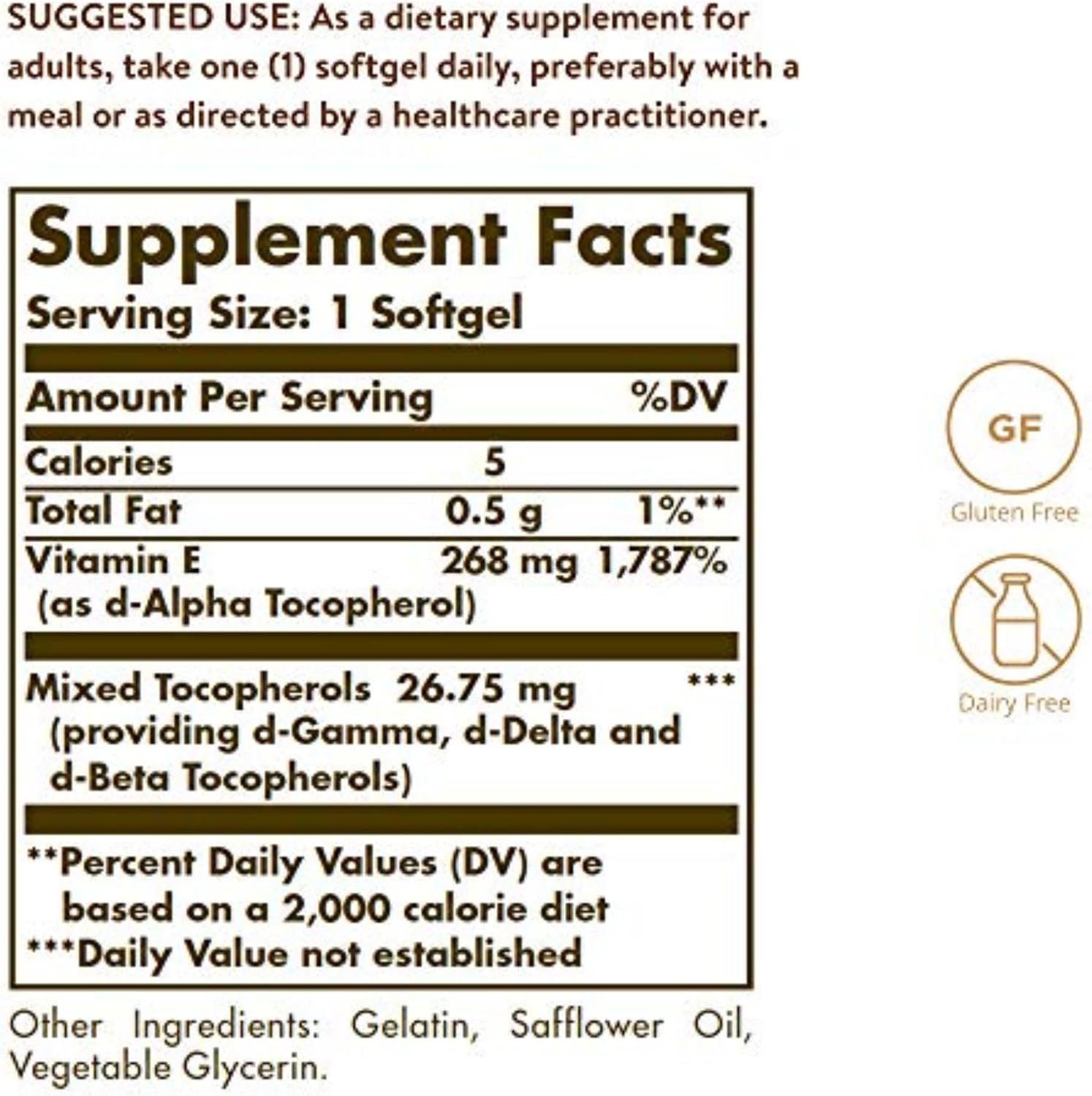 Solgar Vitamin E 268 MG (400 IU) (d-Alpha Tocopherol & Mixed Tocopherols)