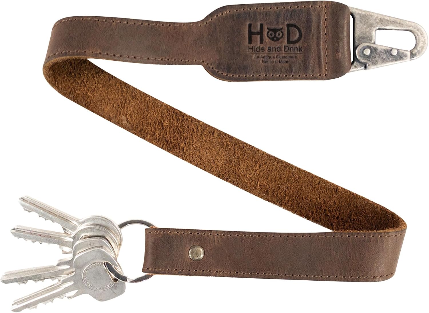 Hide & Drink, Keychain Lanyard, Badge Holder, Clip to Attach to House, Car, and Apartment Keys, Full Grain Leather, Handmade