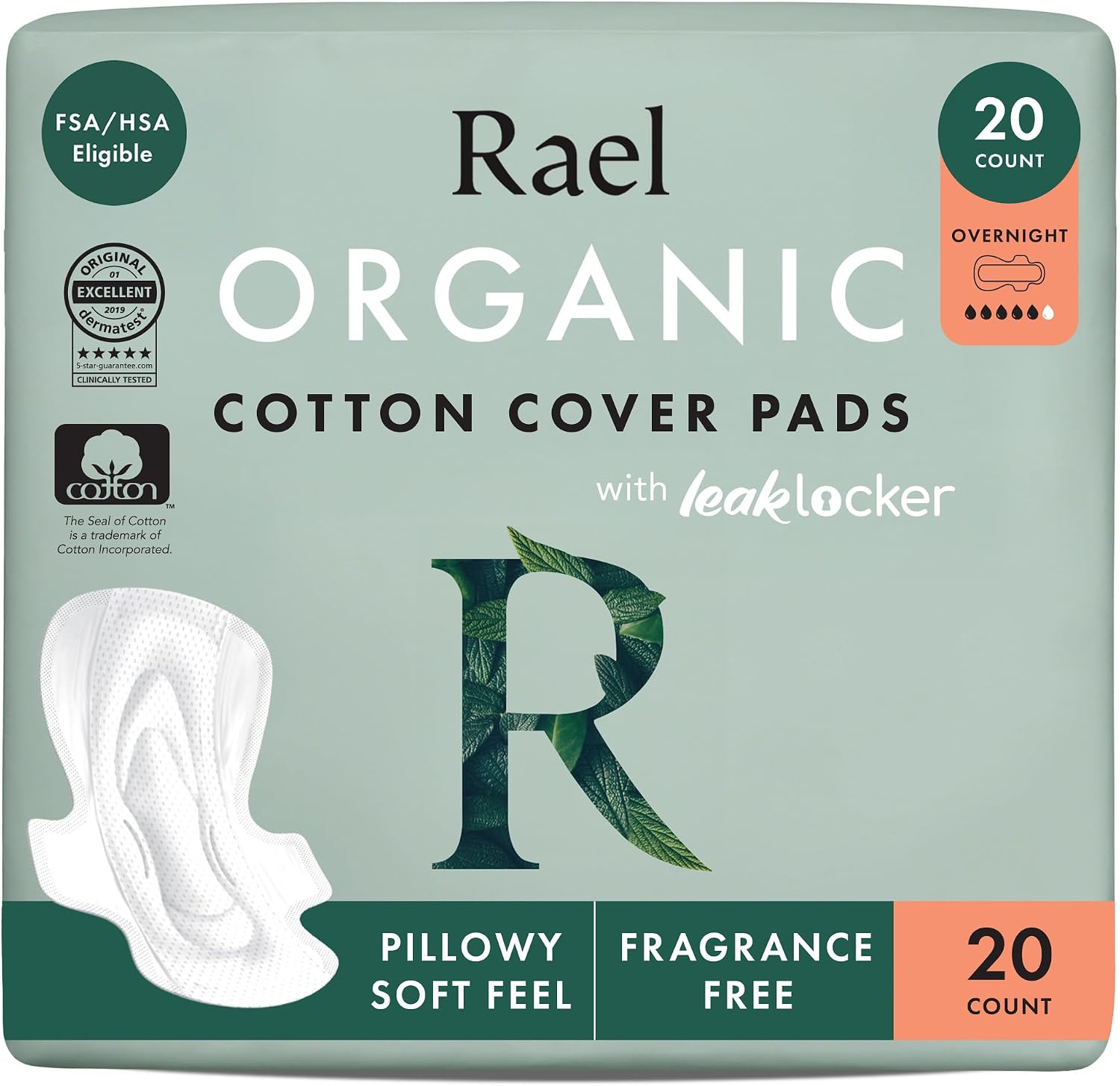Rael Organic Cotton Cover Sanitary Pads for Women Moderate (Regular, 56 Ct) | Ultra Thin Period Pads with Wings, Regular Absorbency, Unscented, Chlorine Free, Period Essentials, Feminine Care
