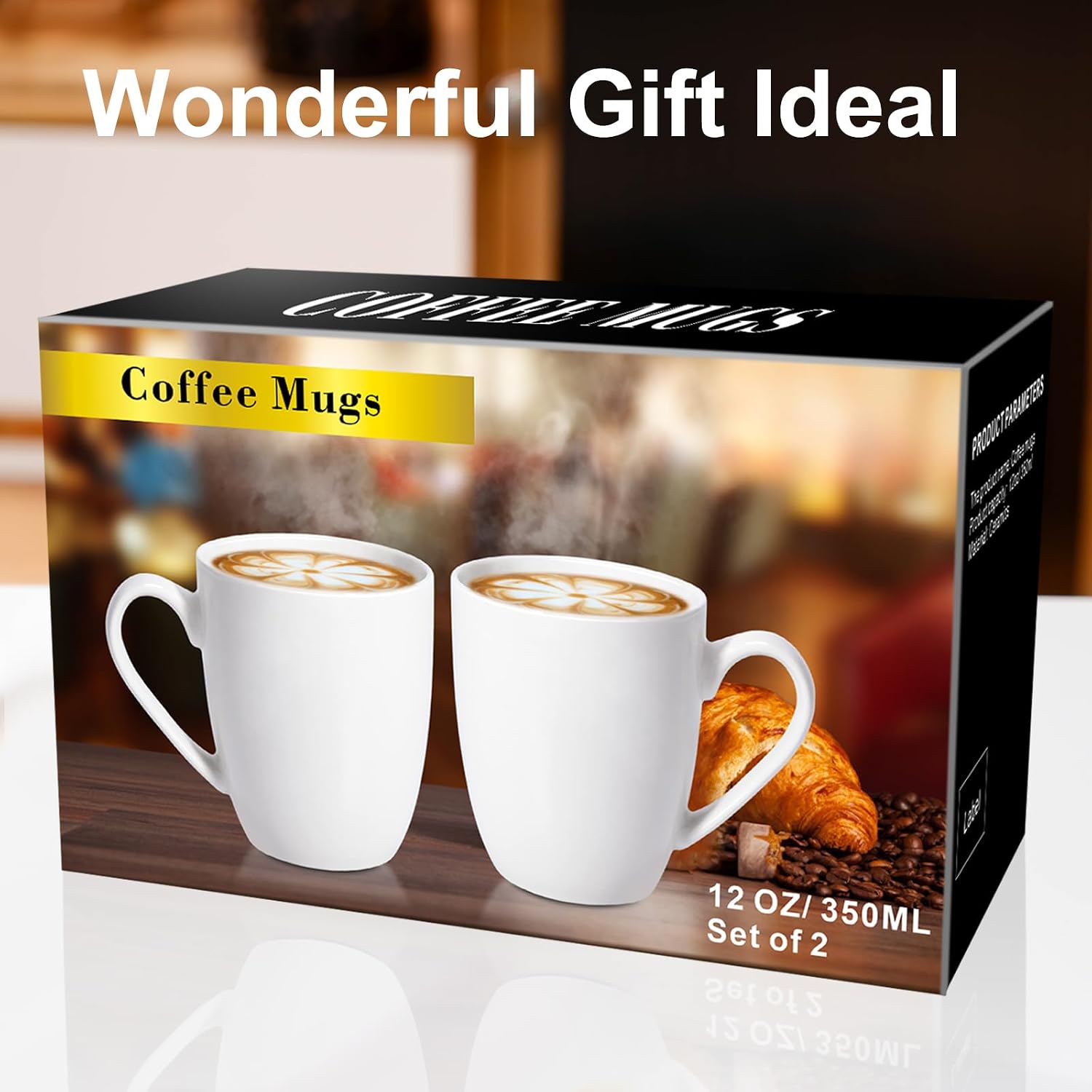 PARACITY Coffee Mug Ceramic, Large Coffee Cups Ceramic Set of 2, 12 OZ White Coffee Mugs for Latte, Tea, Cappuccino