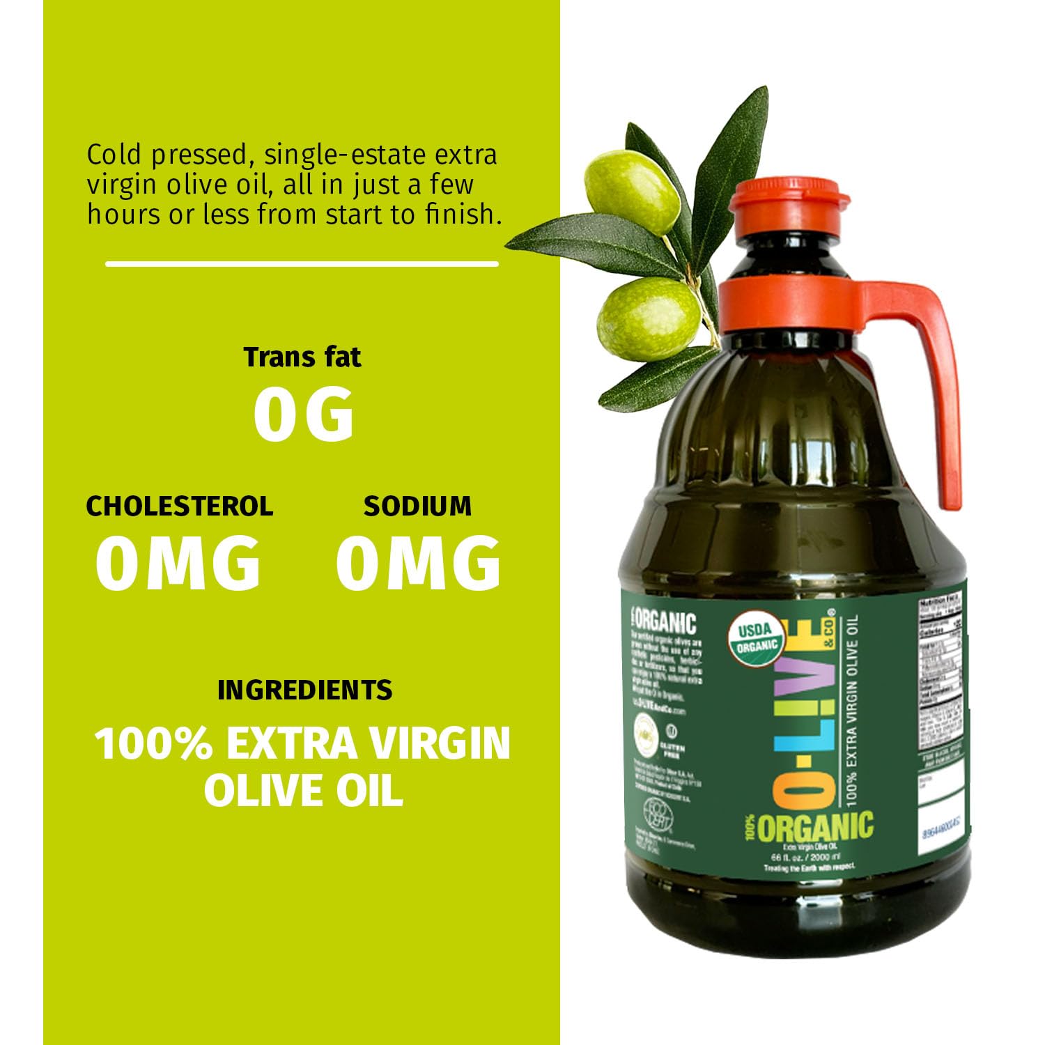 O-Live&Co. Premium USDA Organic Extra Virgin Olive Oil - First Cold Pressed EVOO - Phenolic Rich - Single Origin - Early Harvest - Versatile Oil Cooking & Dressing - 1L