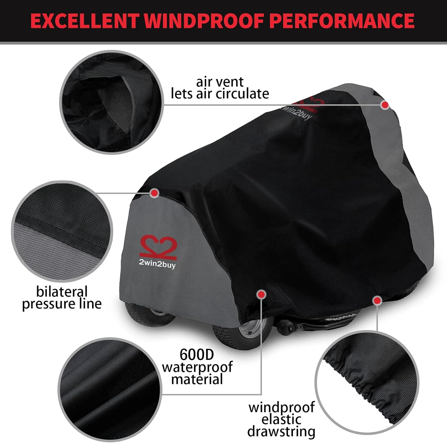 Riding Lawn Mower Cover 600D Lawnmower Covers Waterproof, up to 54" Decks | Universal Outdoor Lawn Tractor Cover Tarp All Weather Ride on Mower Covers, Heavy Duty 600D, Elastic Cord & Storage Bag