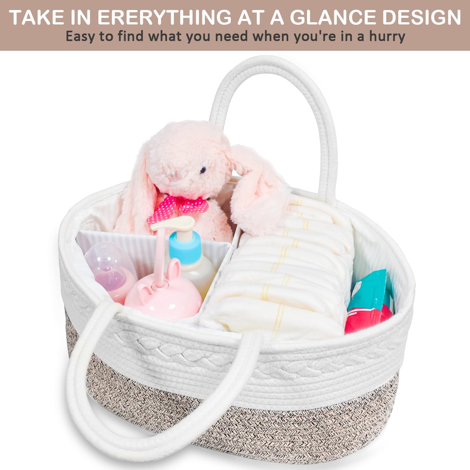 ABenkle Baby Diaper Caddy, Nursery Storage Bin and Car Organizer for Diapers and Baby Wipes, Cotton Rope Diaper Basket Caddy