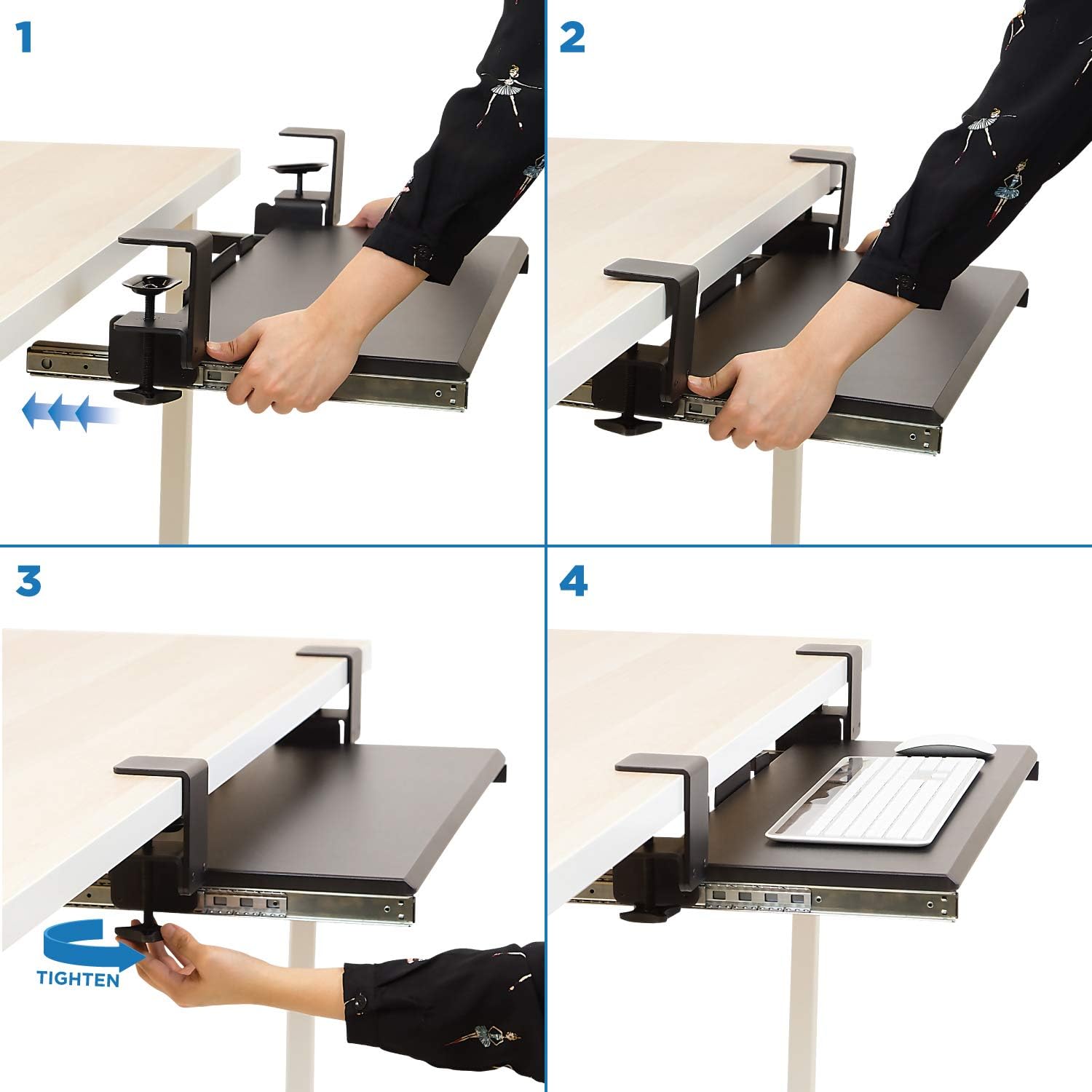 Mount-It! Keyboard Tray Under Desk, Clamp-On No-Drill Slide-Out Keyboard Drawer with Mouse Platform, 27" x 11" Ergonomic Keyboard Tray for Home Office