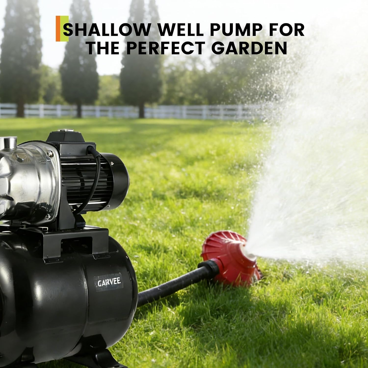 1HP Stainless Steel Water Transfer Pump with Well Pressure Tank – Shallow Well Pump & Irrigation Pump Combo, 130ft Max Lift, 20ft Suction Lift, Automatic Pressure Switch for Farm Use