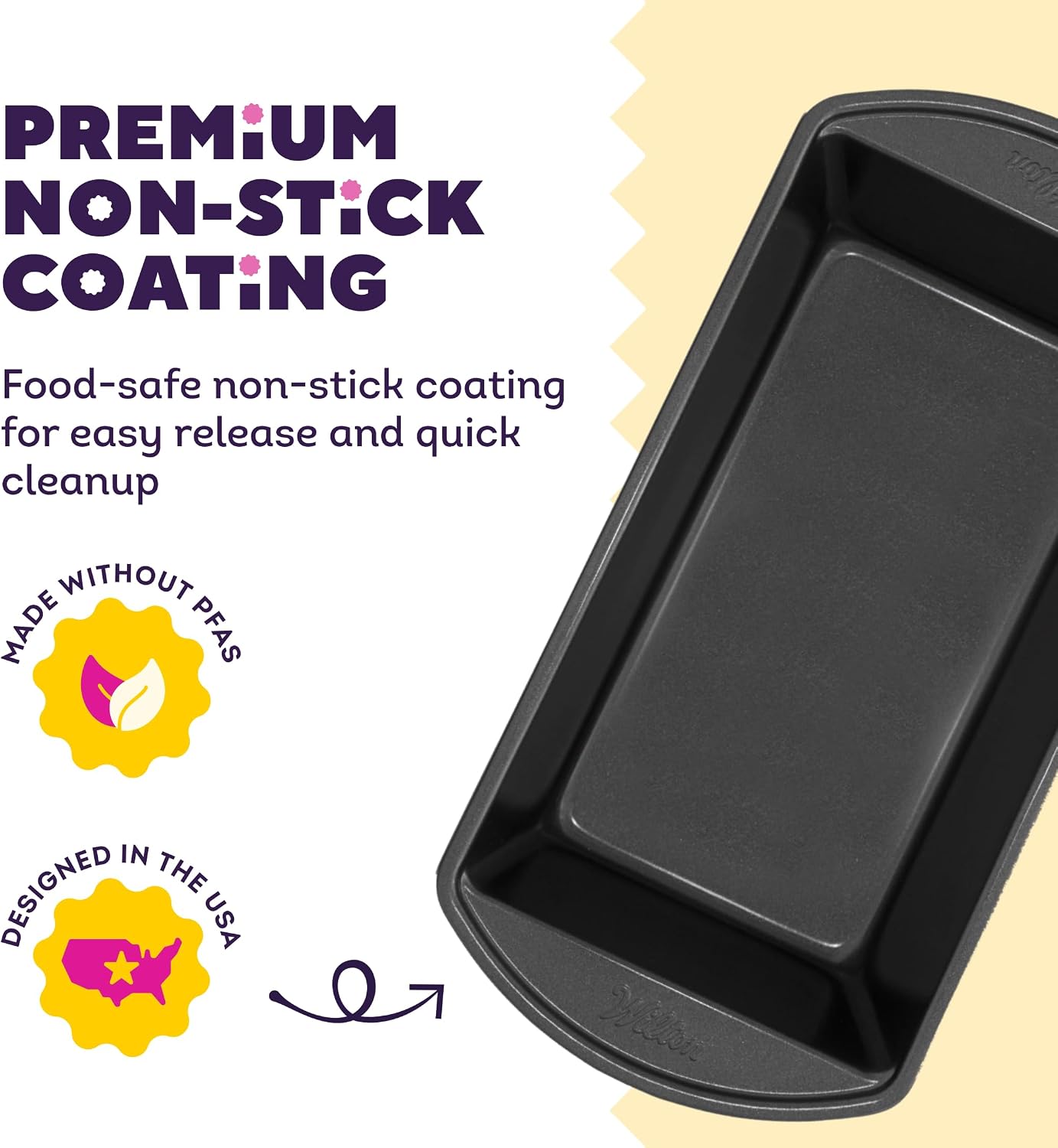 Wilton Gold Non-Stick Loaf Pan, Made Without PFAS, 9 x 5 in. | Non-Stick Steel with Scratch-Resistant Coating, Resists Warping & Extended Handles