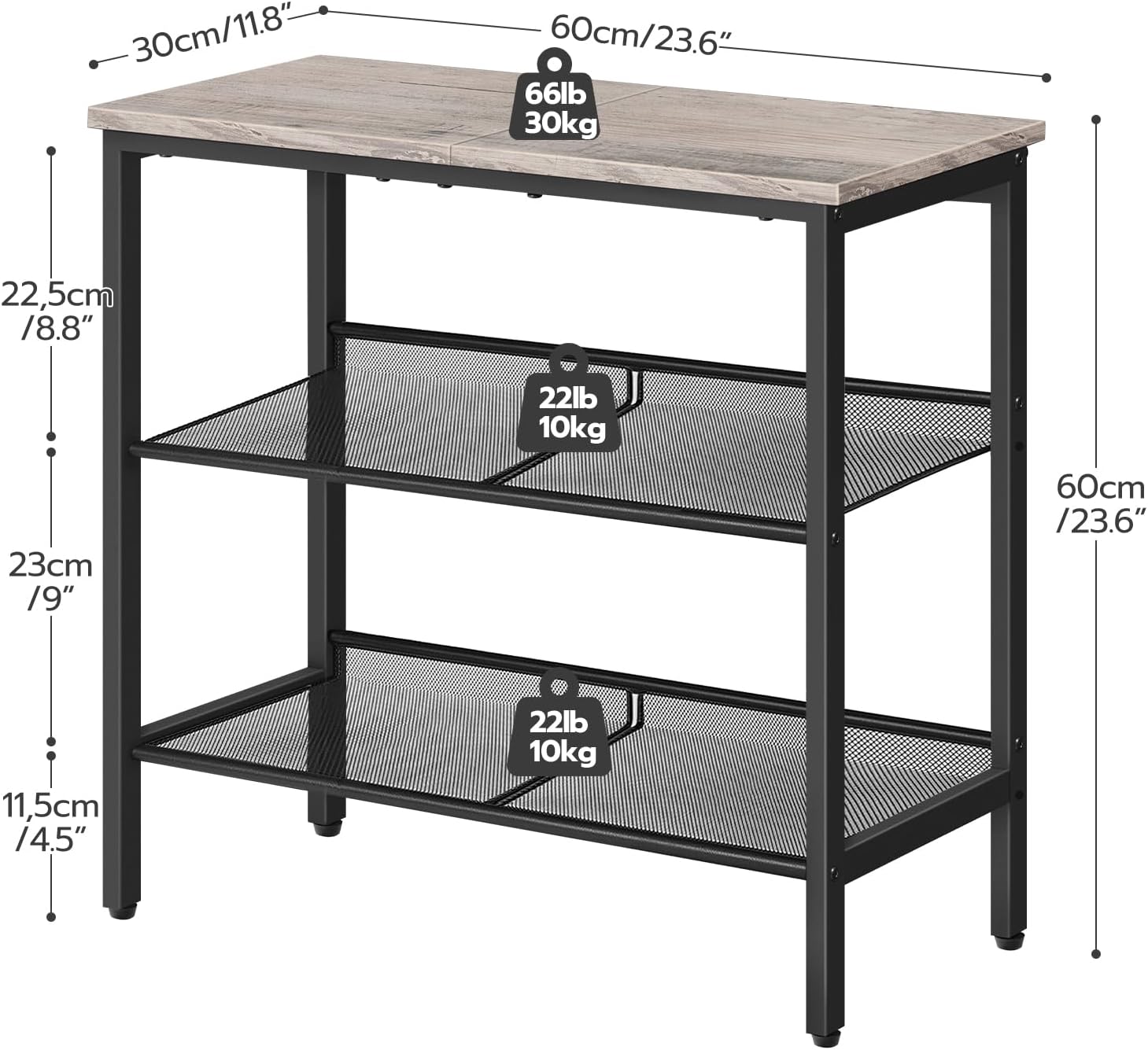 HOOBRO End Table, 3-Tier Narrow Side Table, Nightstand with 2 Flat or Slant Adjustable Shelves for Small Spaces, Hallway, Living Room, Bedroom, Sturdy