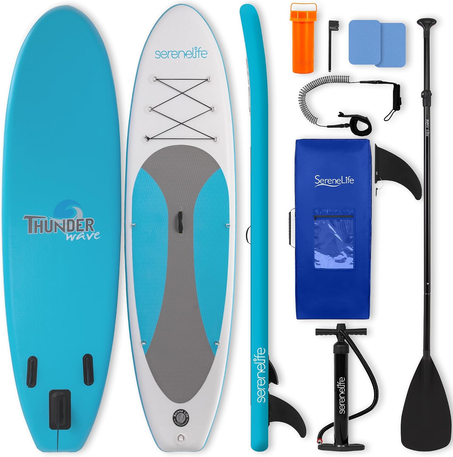 SereneLife 10’ Inflatable Stand Up Paddle Board with Premium SUP Accessories - Wide Stable Design with Non-Slip EVA Deck Pad, for Youth and Adults, 350 lbs. Capacity