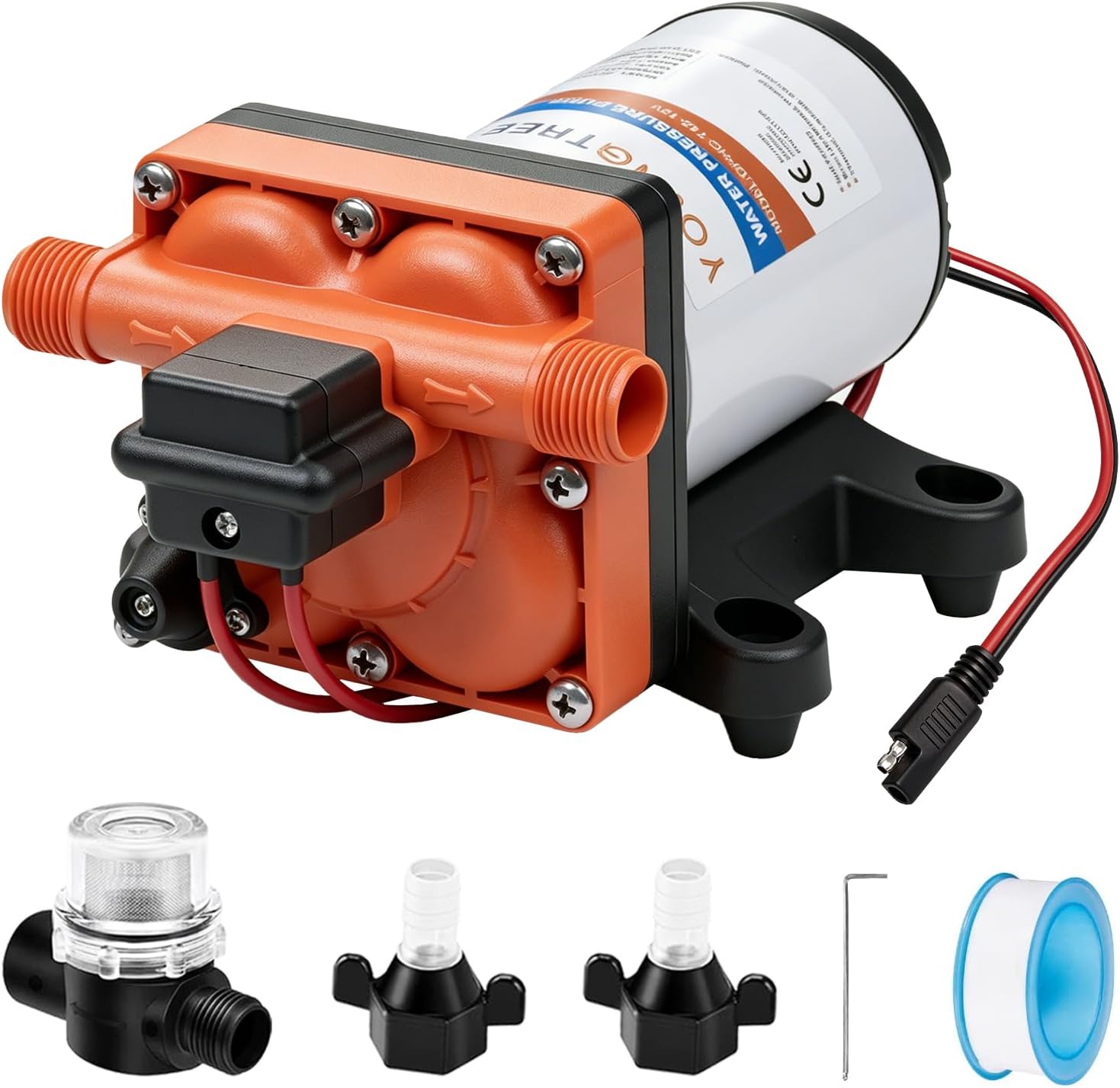YOUNGTREE RV Water Pressure Diaphragm Pump 110V 4.0GPM 50PSI On Demand Fresh Water Transfer Pump 110Volt AC with Garden Hose Adapters for Irrigation Home Pool Draining Sprinkler