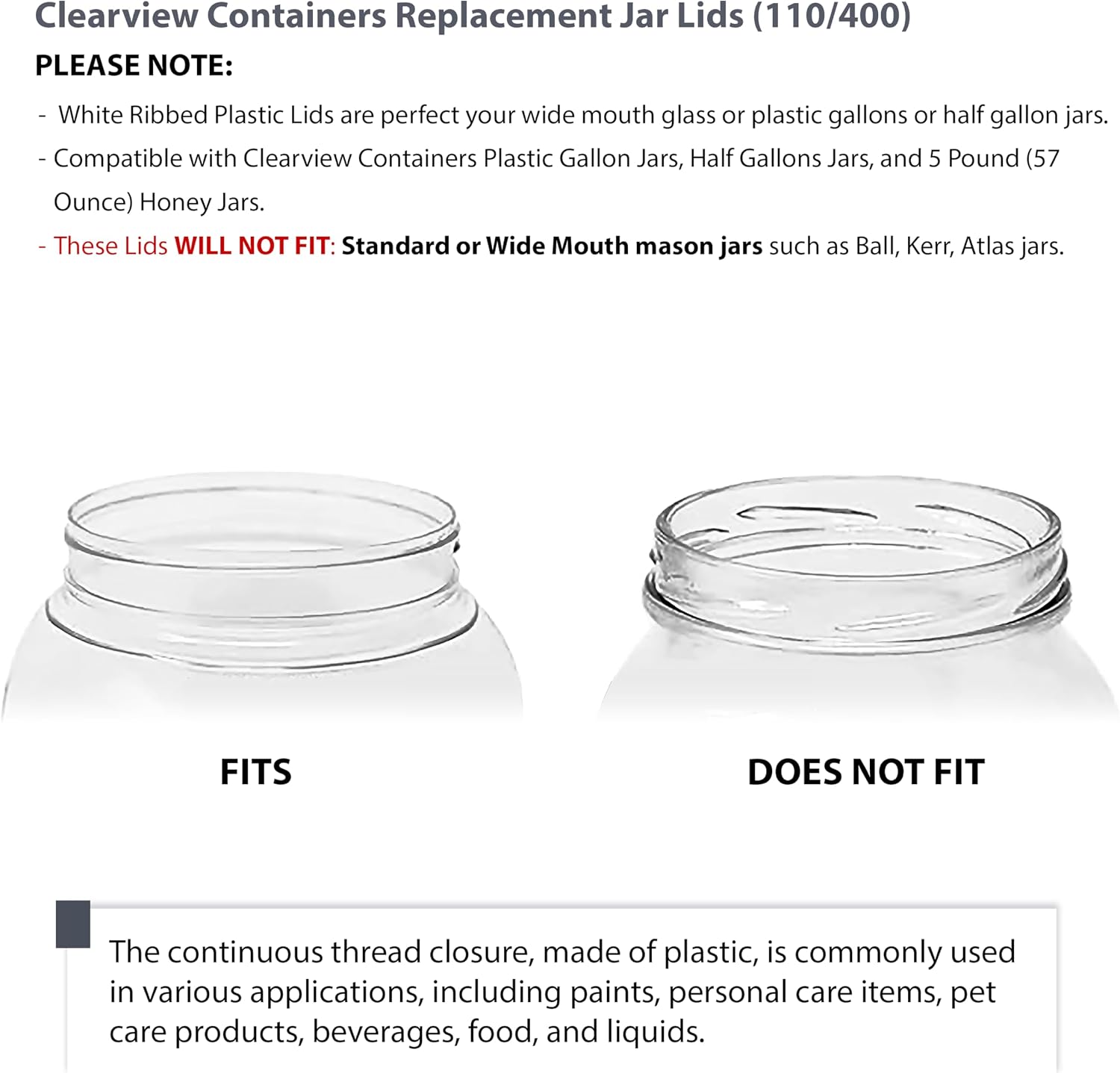 1 Pack - 128 oz (1 Gallon) Plastic Storage Jars with 110-400 Leak Proof Black Lids, Food Grade, BPA Free, Hand Wash Only (128oz, BLK, 1PK)