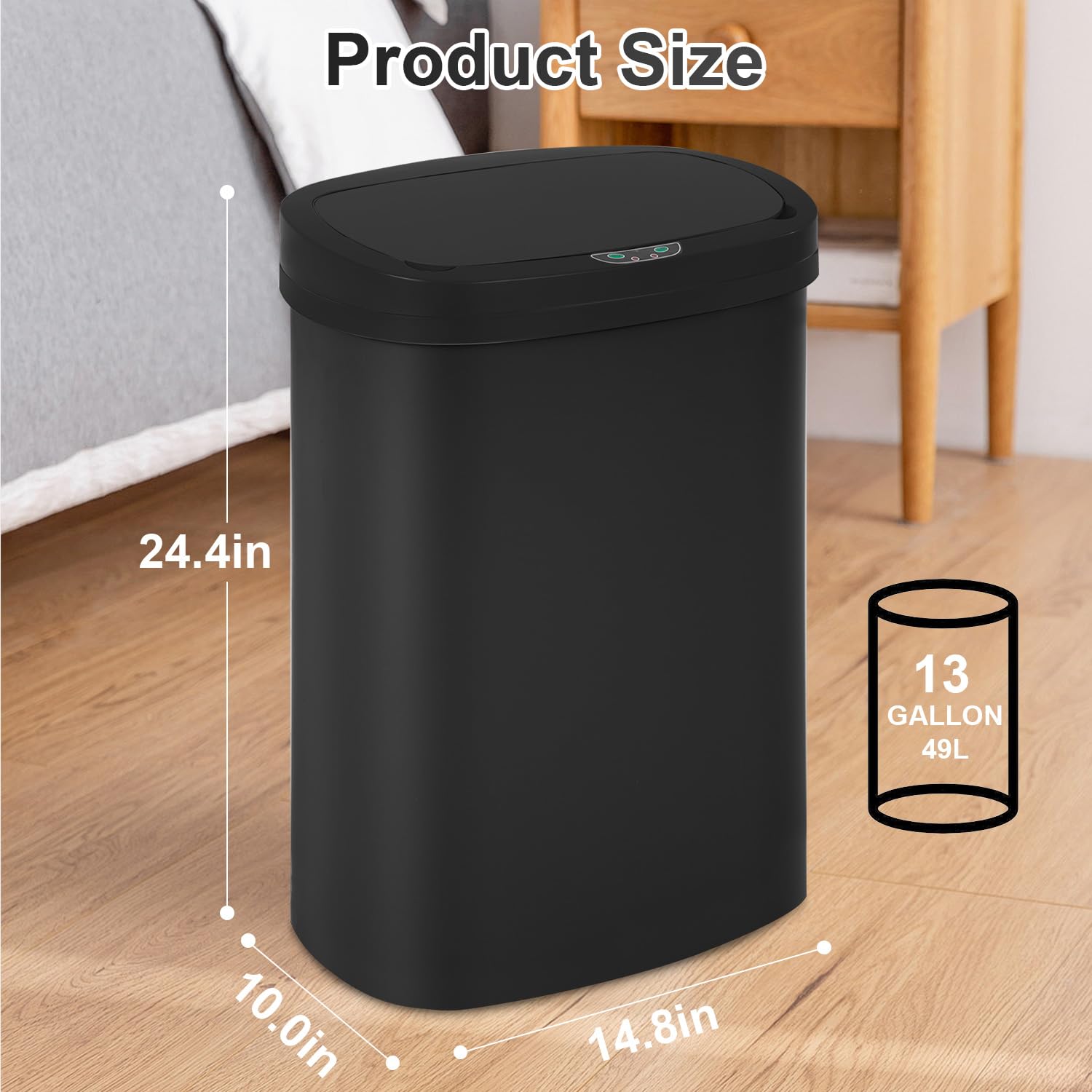 FDW | 13 Gallon Stainless Steel Trash Can with Lid | Silver