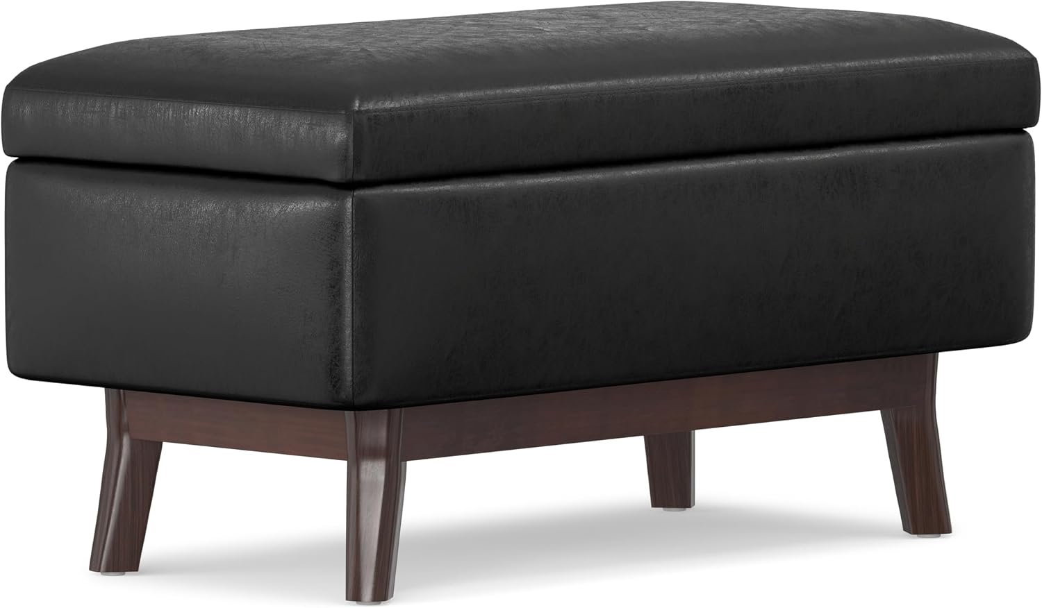 SIMPLIHOME Owen 34" Wide Vegan Leather Lift Top Ottoman in Dark Blue