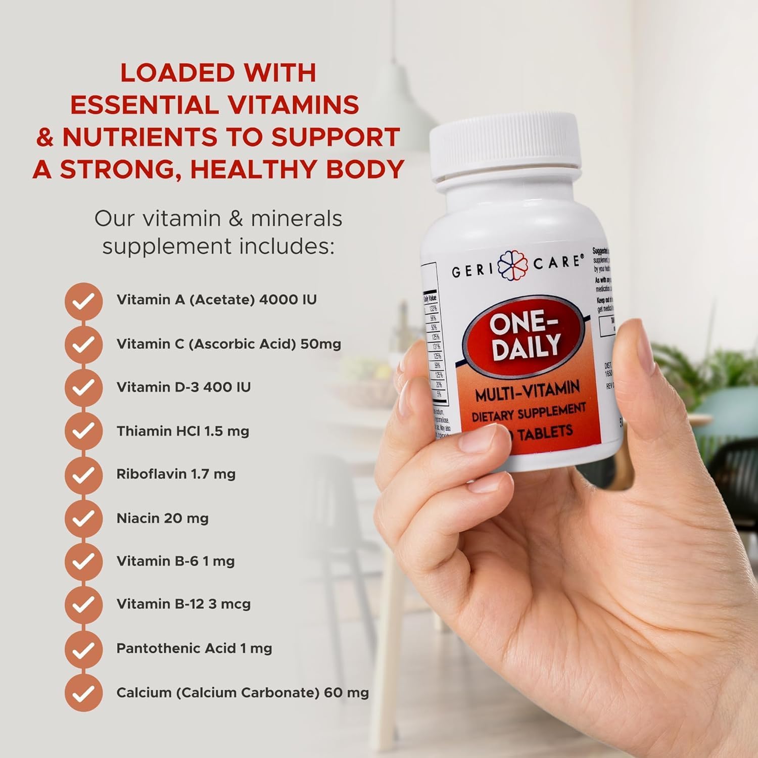 GeriCare One-Daily Multi-Vitamin Tablet, 100 Count Adult Multivitamin Supplement | Easy-to-Take Dietary Supplement with Vitamins A, C, D3, B, Calcium| Vitamin & Mineral Complex (2 Pack)
