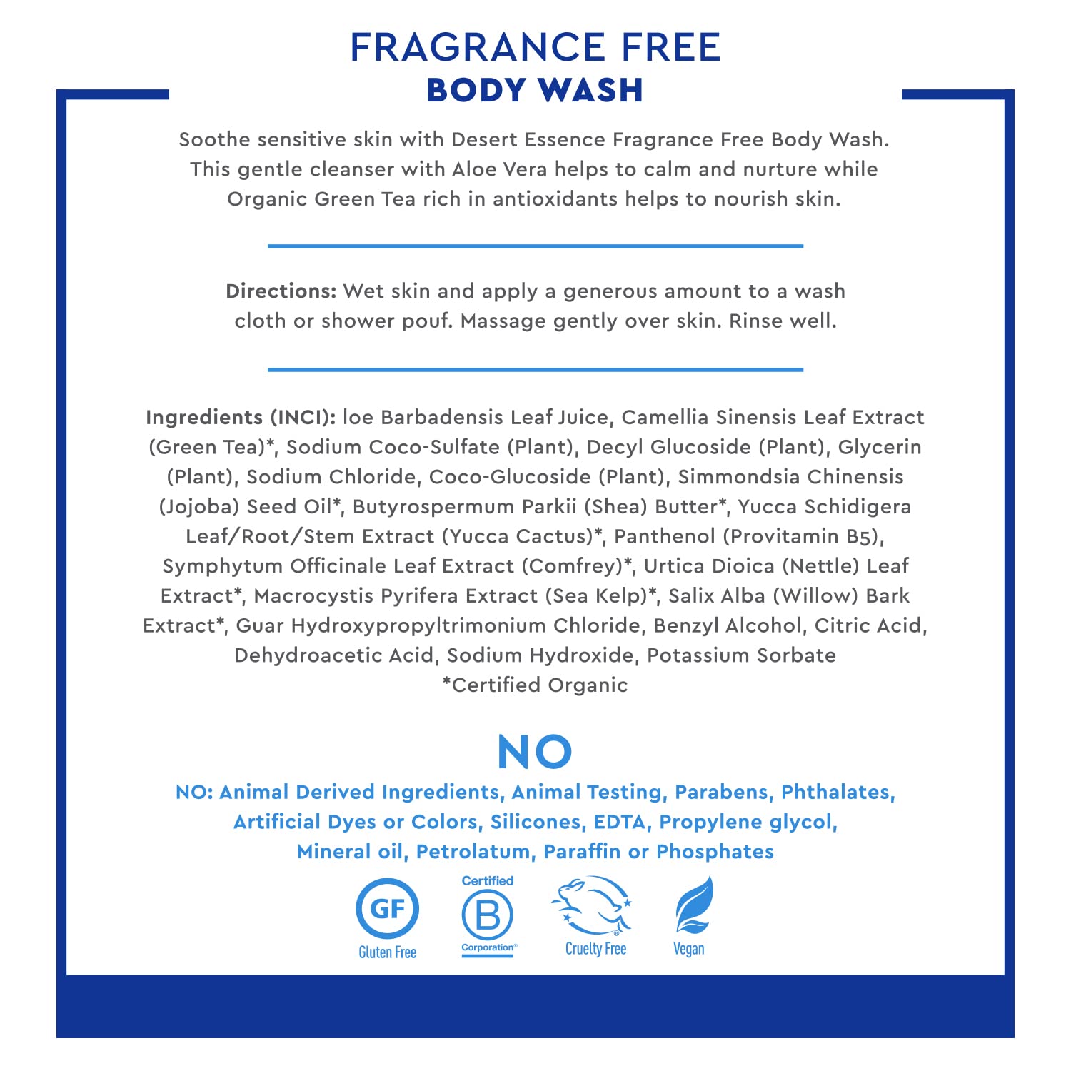 Desert Essence Fragrance Free Body Wash for Sensitive Skin, 8 fl oz | Washes away daily buildup while helping preserve a calm, soft and comfortably conditioned feel.