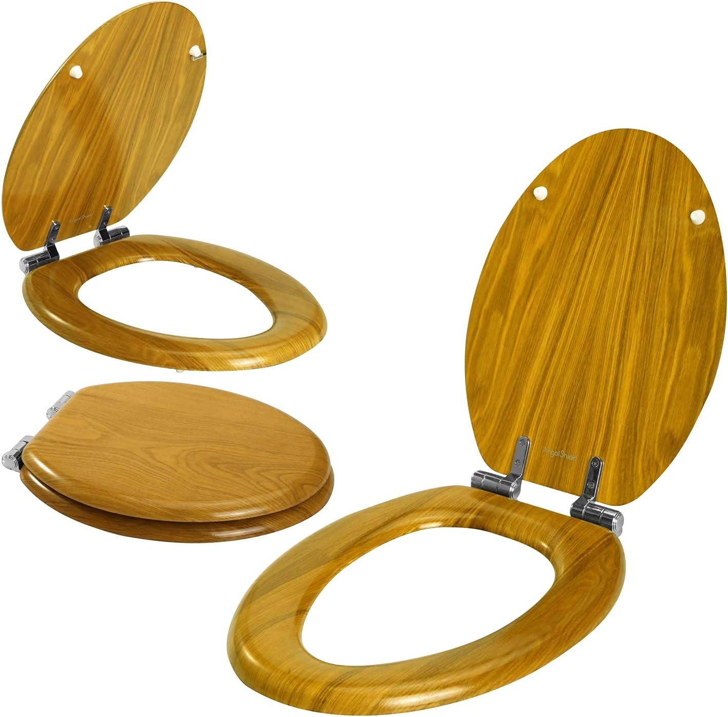 Angel Shield Toilet Seat with Zinc Alloy Hinges Quiet-Close Quick-Release Wood Molded UV Lid Easy Clean(Elongated,Black)