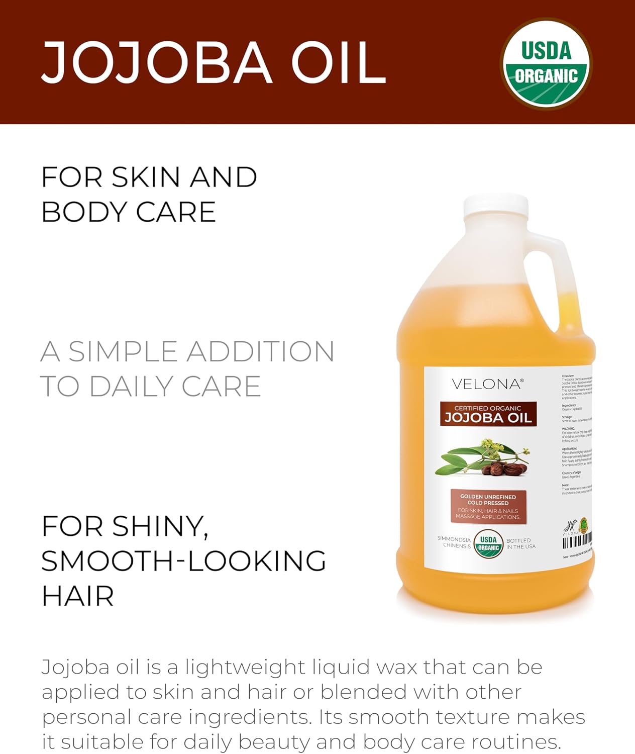 velona USDA Organic Castor Oil - 64 fl oz, Cold Pressed, USP Grade