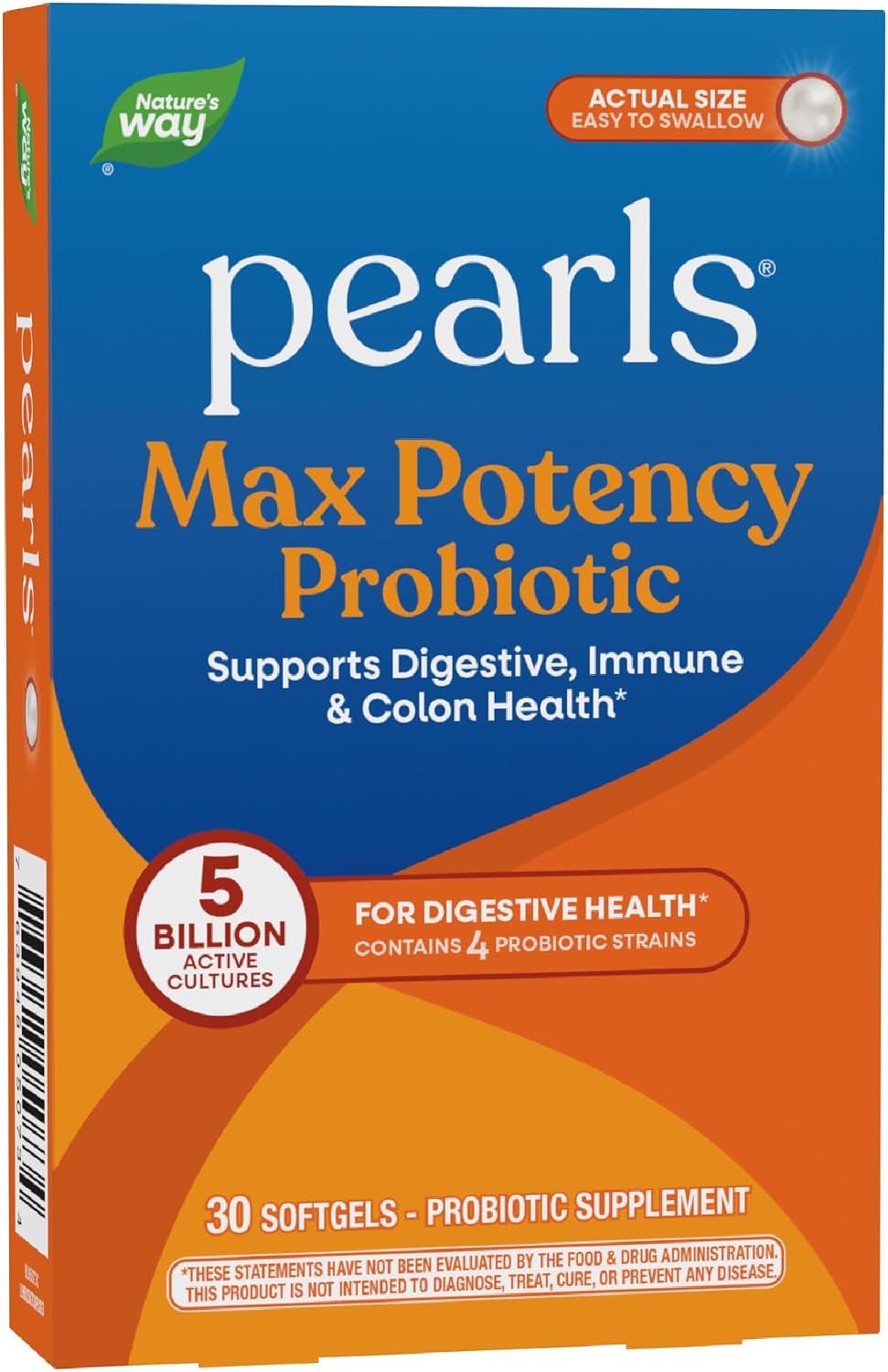 Nature's Way Probiotic Pearls Max Potency Softgels, 5 Billion CFU, 30 ct | Daily Probiotic for Women and Men, Supports Digestive, Immune