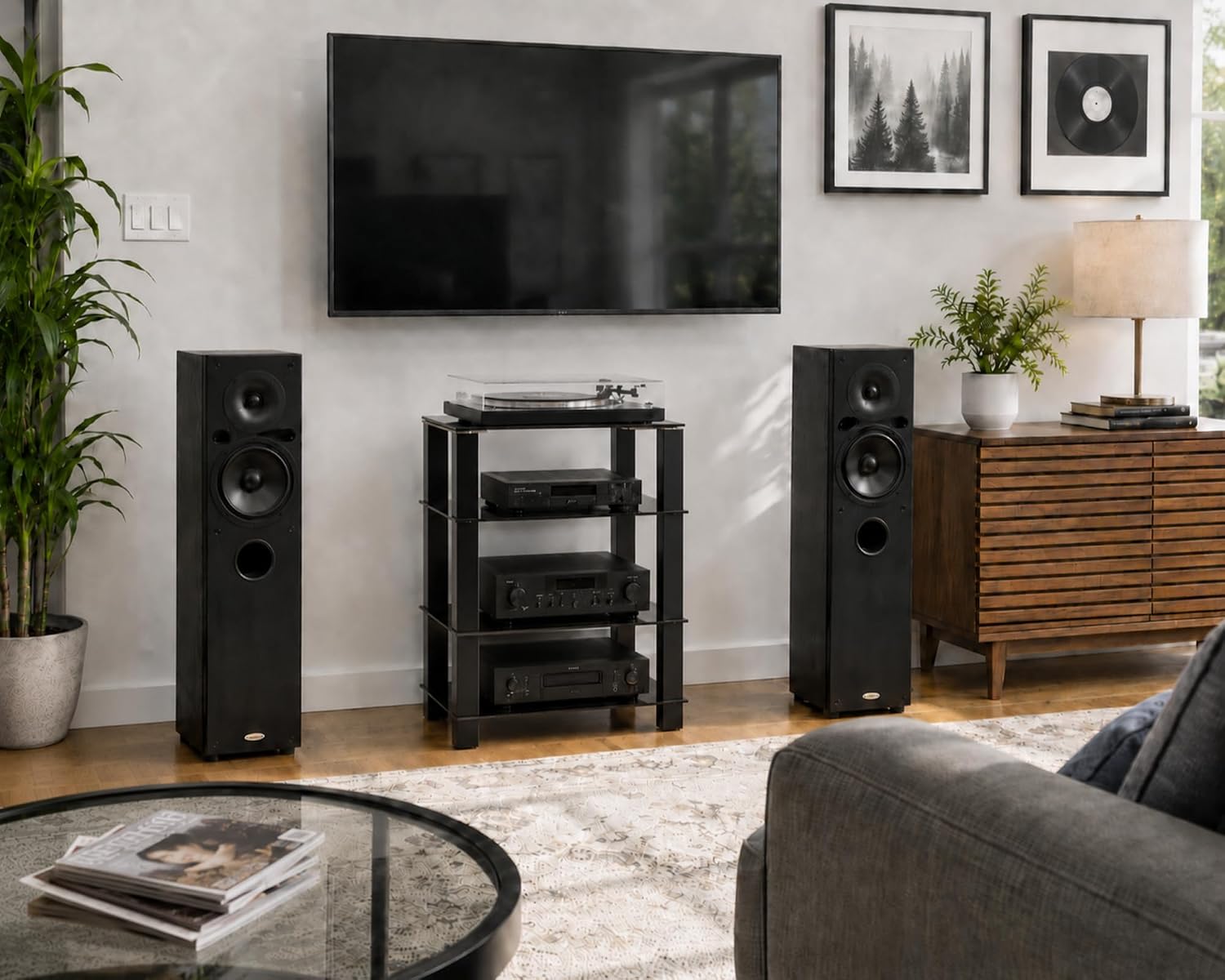 FITUEYES 4-Tier Media Stand Audio/Video Component Cabinet with Glass Shelf for Xbox One/ps4 AS406002GB