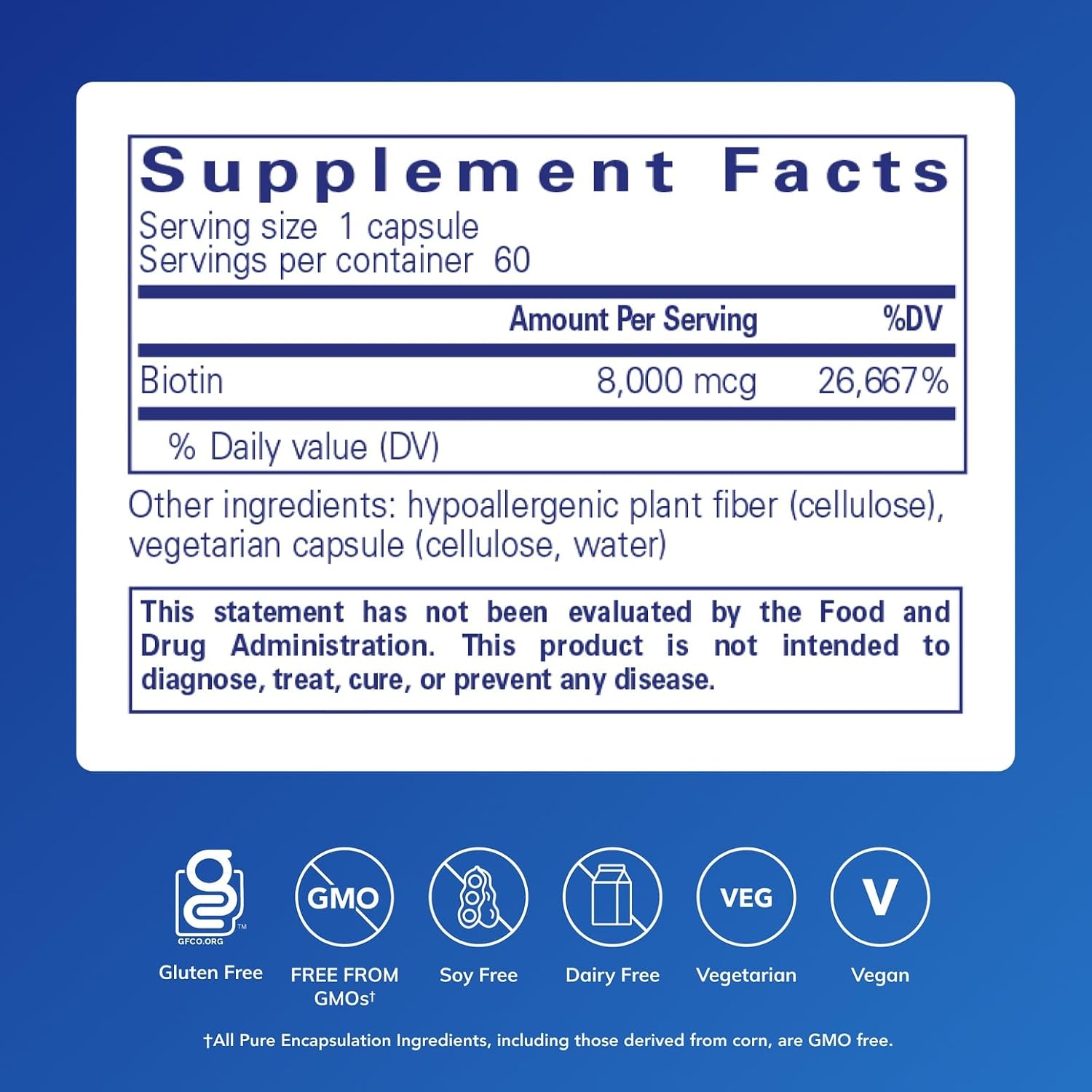 Pure Encapsulations Biotin 8 mg - B Vitamin Supplement to Aid Stress Relief, Hair, Skin & Nail Strengthening, Metabolism, Carbohydrate Support & Nervous System* - with Premium Biotin - 120 Capsules | B Vitamin Supplement for Stress Relief, Hair, Skin, an…