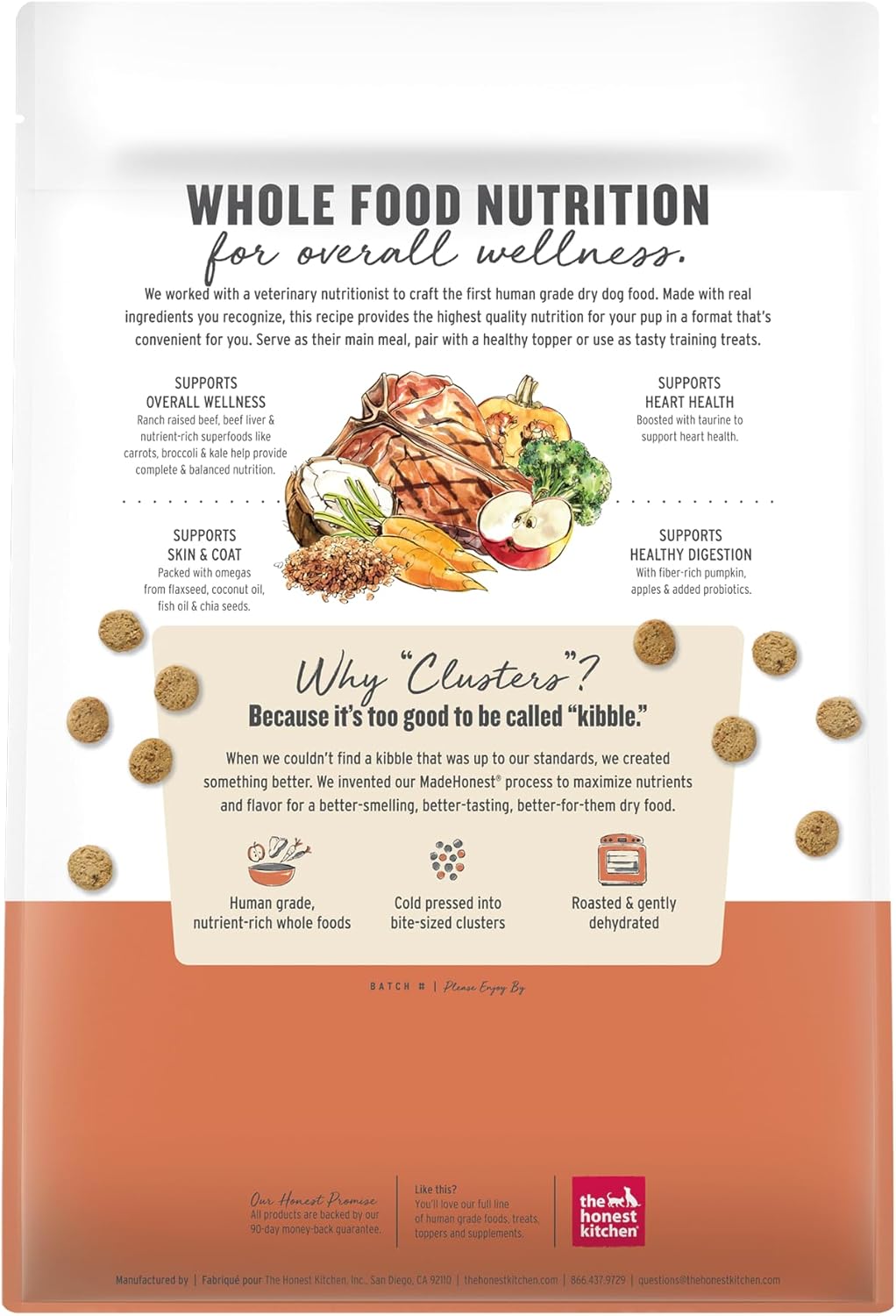 The Honest Kitchen Grain Free Beef & Superfoods Whole Food Clusters, Human Grade Dry Dog Food, Vet-Crafted Nutritional Support for Skin, Coat, Digestion & Overall Wellness, 20 lb Bag