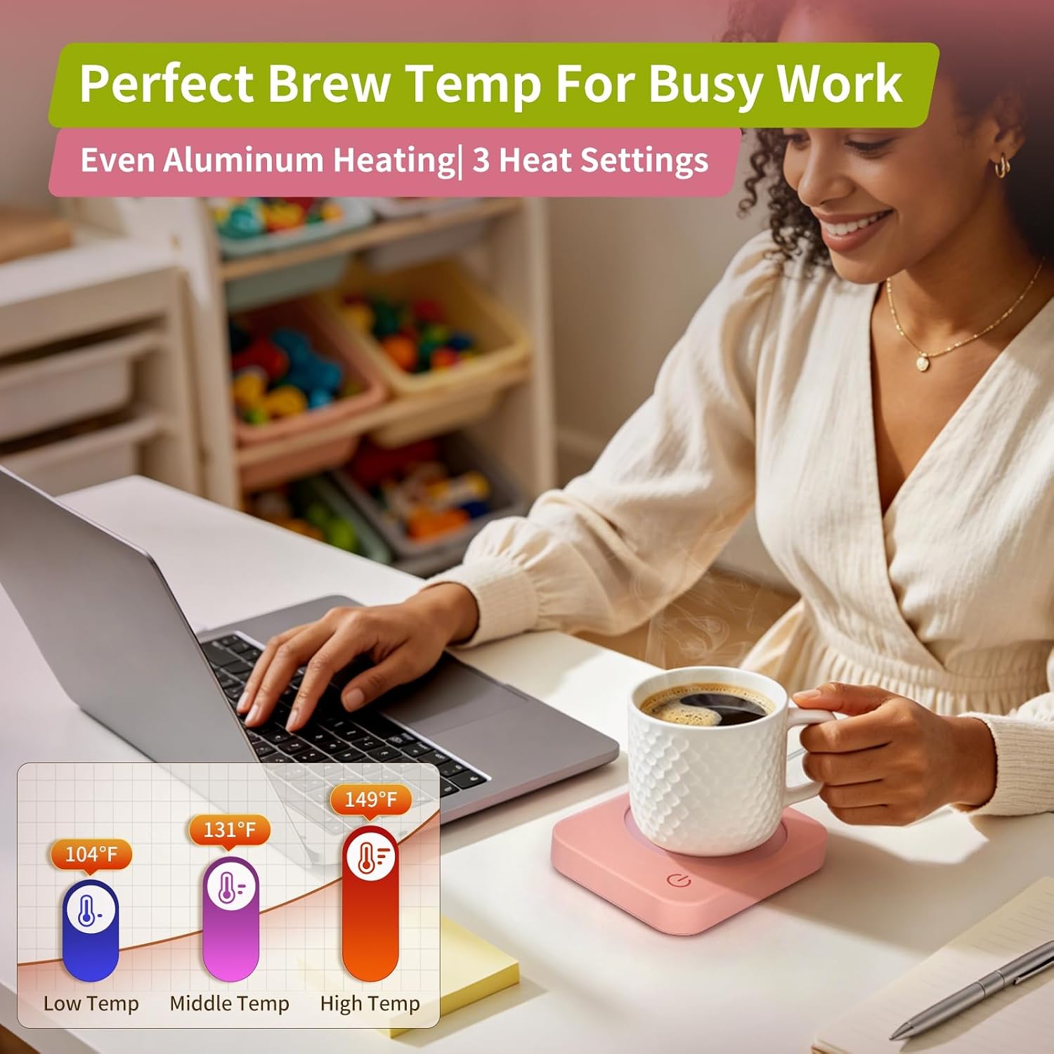 VOBAGA Coffee Mug Warmer for Desk with Auto Shut Off & 3-Temp Settings, Coffee Cup Warmer with Smart Safety Alert Home Office Accessory