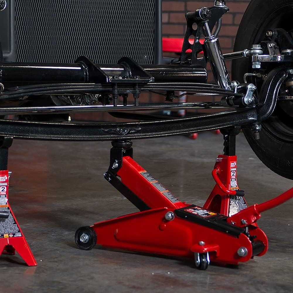 BIG RED AT84007R Torin Hydraulic Low Profile Service/Floor Jack with Dual Piston Quick Lift Pump, 4 Ton (8,000 lb) Capacity, Red