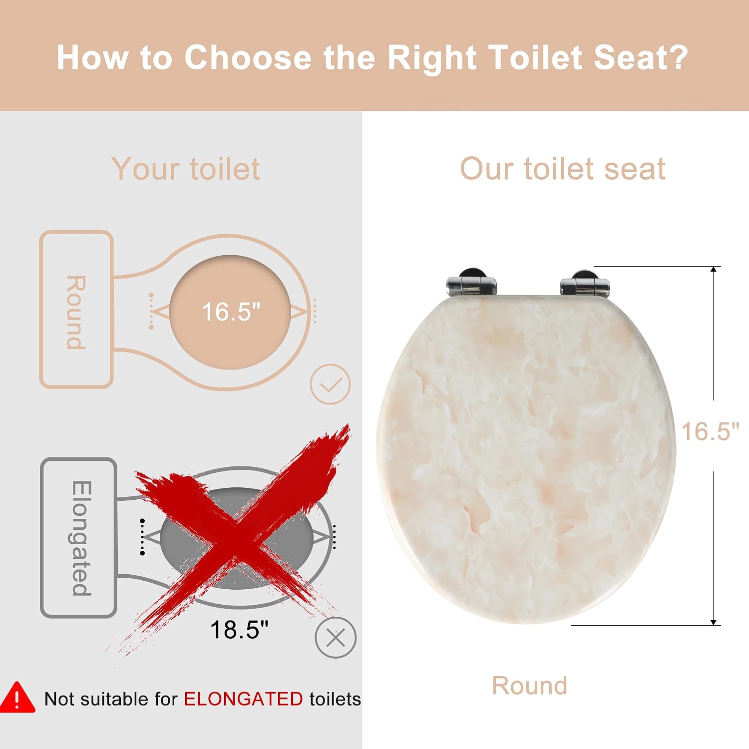 Angel Shield Marble Toilet Seat Durable Molded Wood with Quiet Close,Easy Clean，Quick-Release Hinges (Elongated,Black Marble)