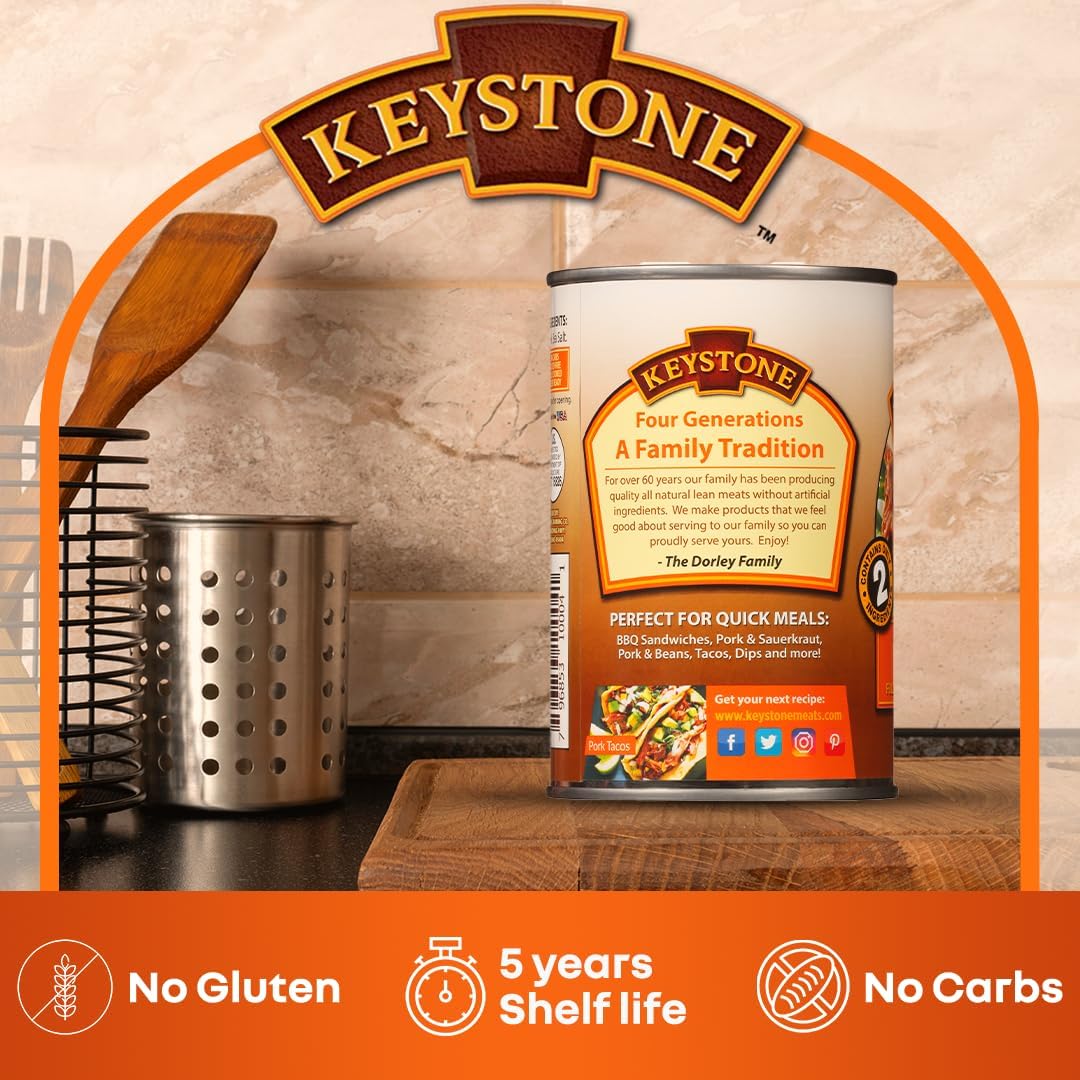 Keystone Meats All Natural Heat and Serve Ground Beef 14 Oz Fully Cooked Canned Meat Shelf Stable Emergency Survival Canned Food Ready to Eat No Preservatives Gluten Free Made in USA Pack of 2