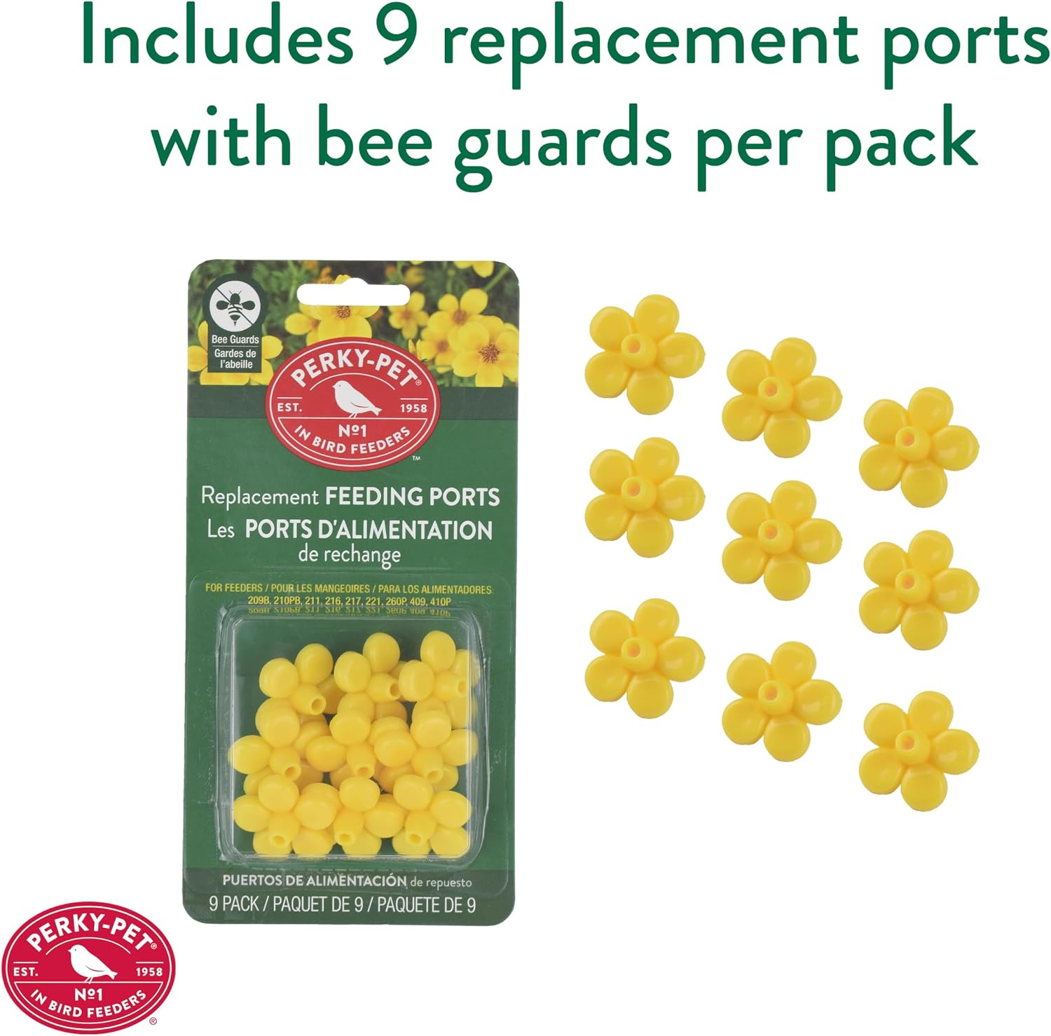 Perky Pet 202FB 9 Piece Yellow Hummingbird Feeder Replacement Flowers