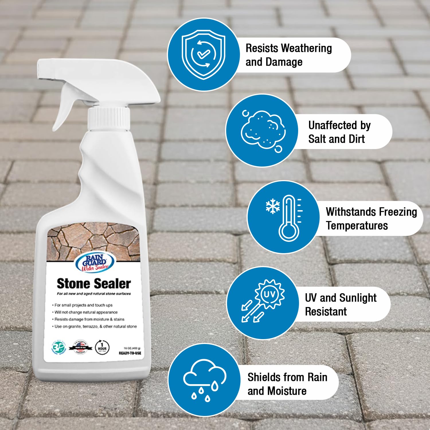 Rainguard Water Sealers Stone Sealer, Penetrating Protection Against Moisture Damage and Stains, for All Stone Surfaces, Silane/Siloxane Waterproofer, Natural Finish, Ready to Use, 5 Gallons | Silane Siloxane Waterproofer, Protects Against Moisture Damag…