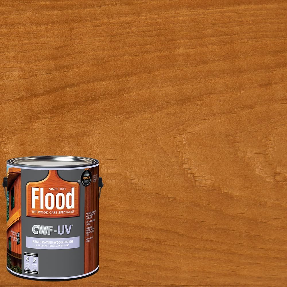 Flood CWF-UV 5 gal Honey Gold Transparent Exterior Wood Stain & Sealer | Oil-Based Penetrating Deck, Fence & Siding Stain, Water Repellent UV