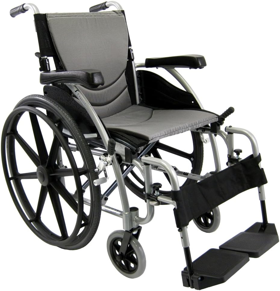 Karman 25 lbs Ergonomic Wheelchair with Removable Footrest 18" Silver