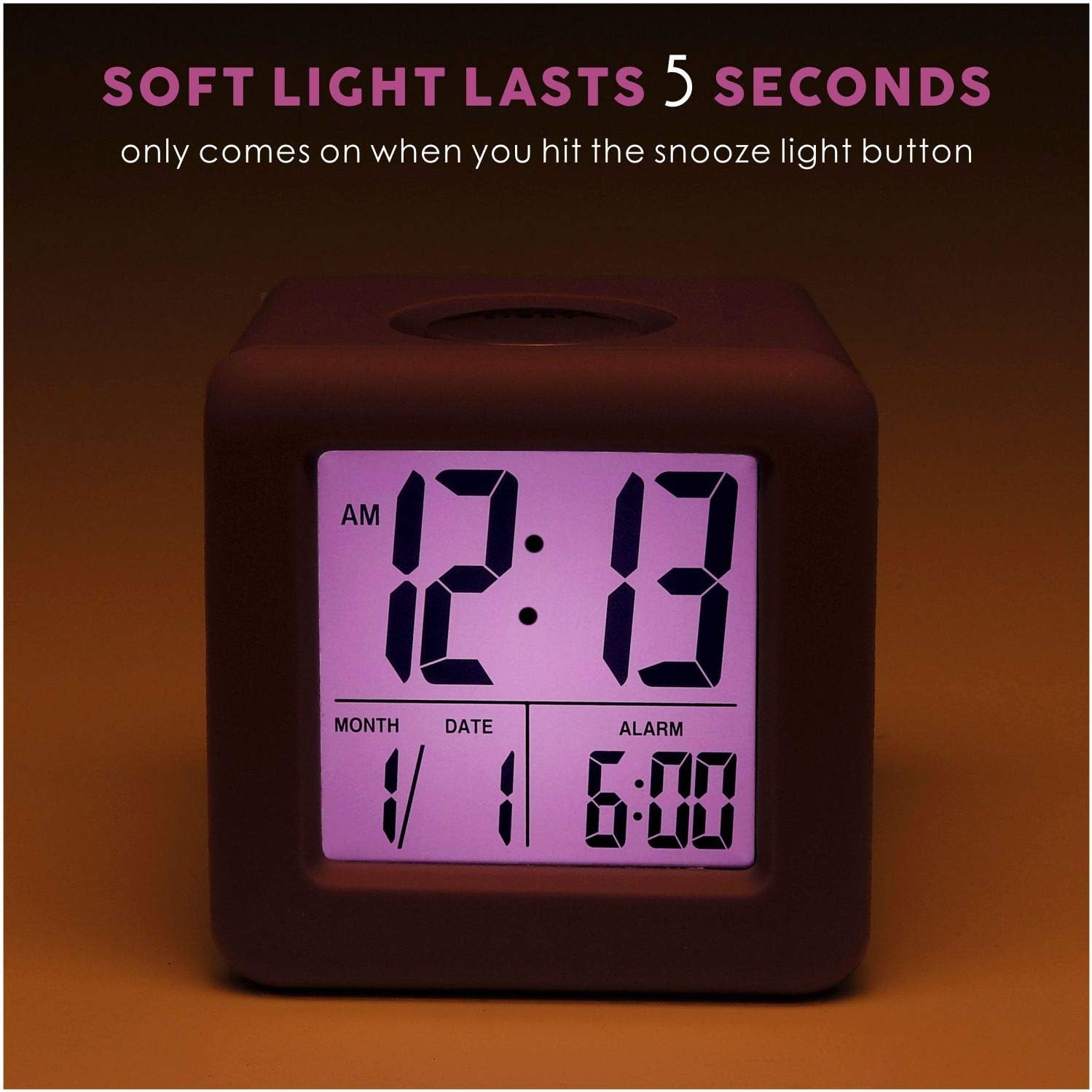 Plumeet Digital Alarm Clock Kids Clock with Snooze and White Nightlight - Easy Setting Travel Alarm Clocks Display Time, Date