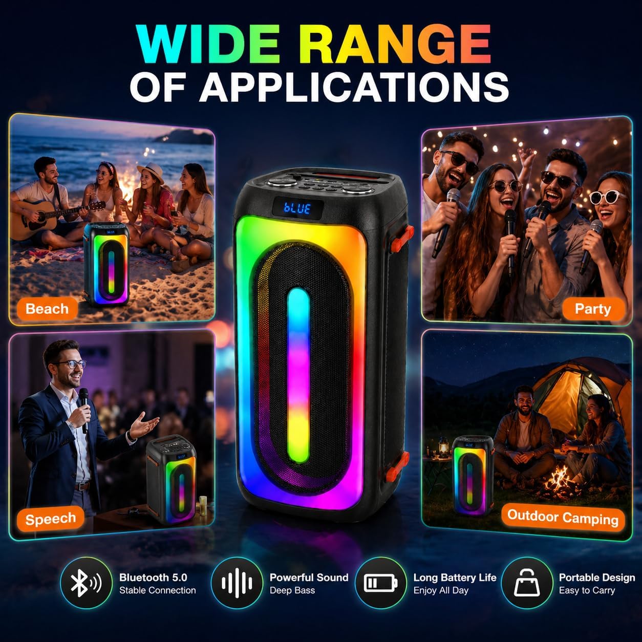 Karaoke Machine with 2 Rechargeable Wireless Microphones, Portable PA System with LED Lights, Bluetoot 5.3