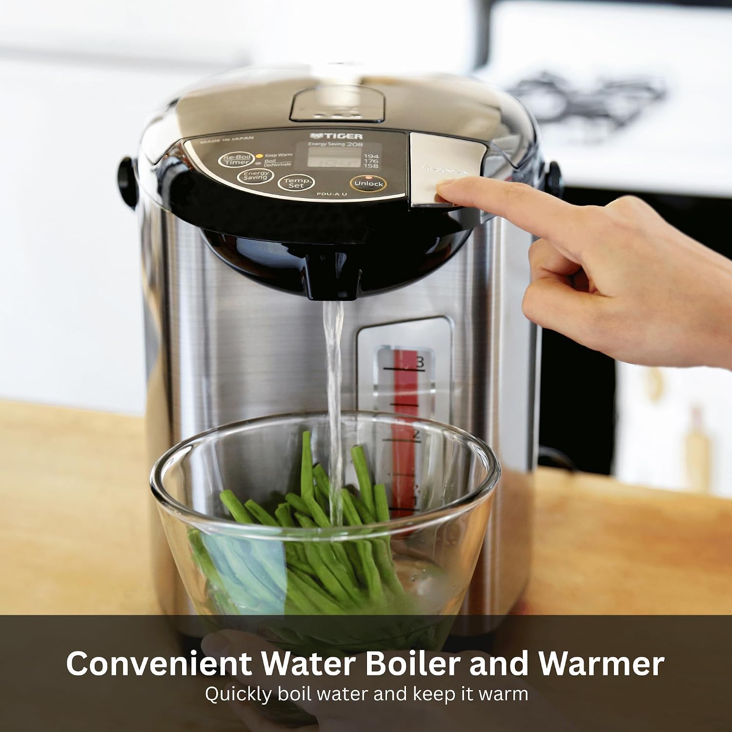 Tiger PDU-A40U Electric Water Boiler and Warmer (135 oz, Black) | Four heat settings, two sleep timers, auto lock, removable lid and cord
