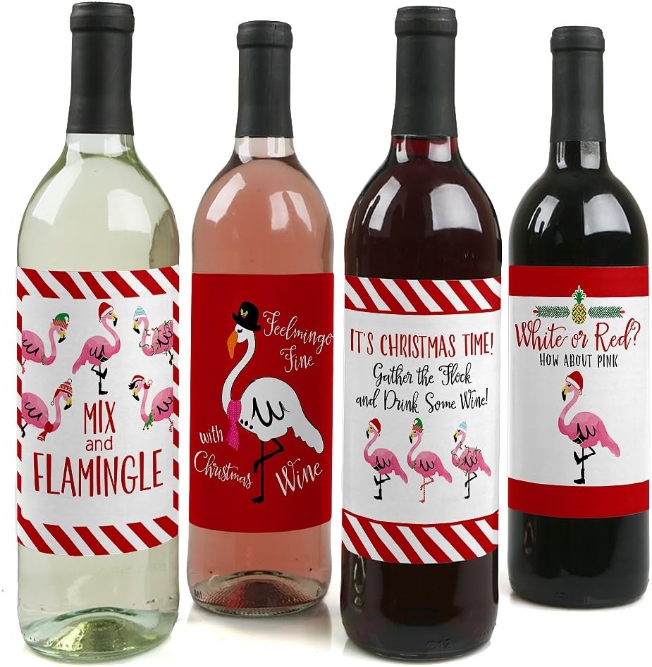 Big Dot of Happiness Ugly Sweater - Holiday and Christmas Wine Bottle Label Stickers - Set of 4